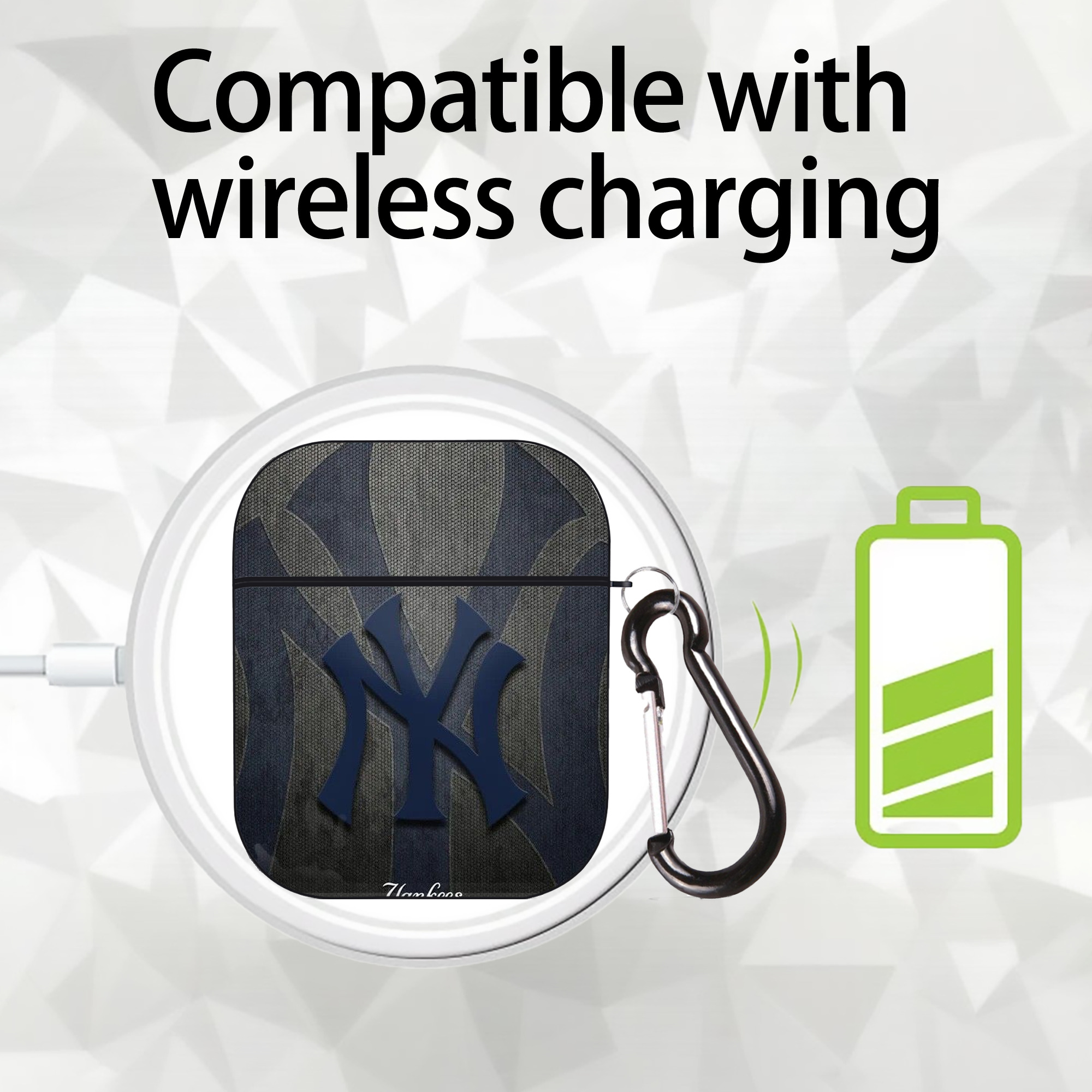 New York Yankees 153 AirPods 2 Case Hard Shell Black, Flexible PC Material, Precise Cutouts, Full Protection, Anti-Fingerprint, Washable, Includes Keychain – Durable & Slim Design