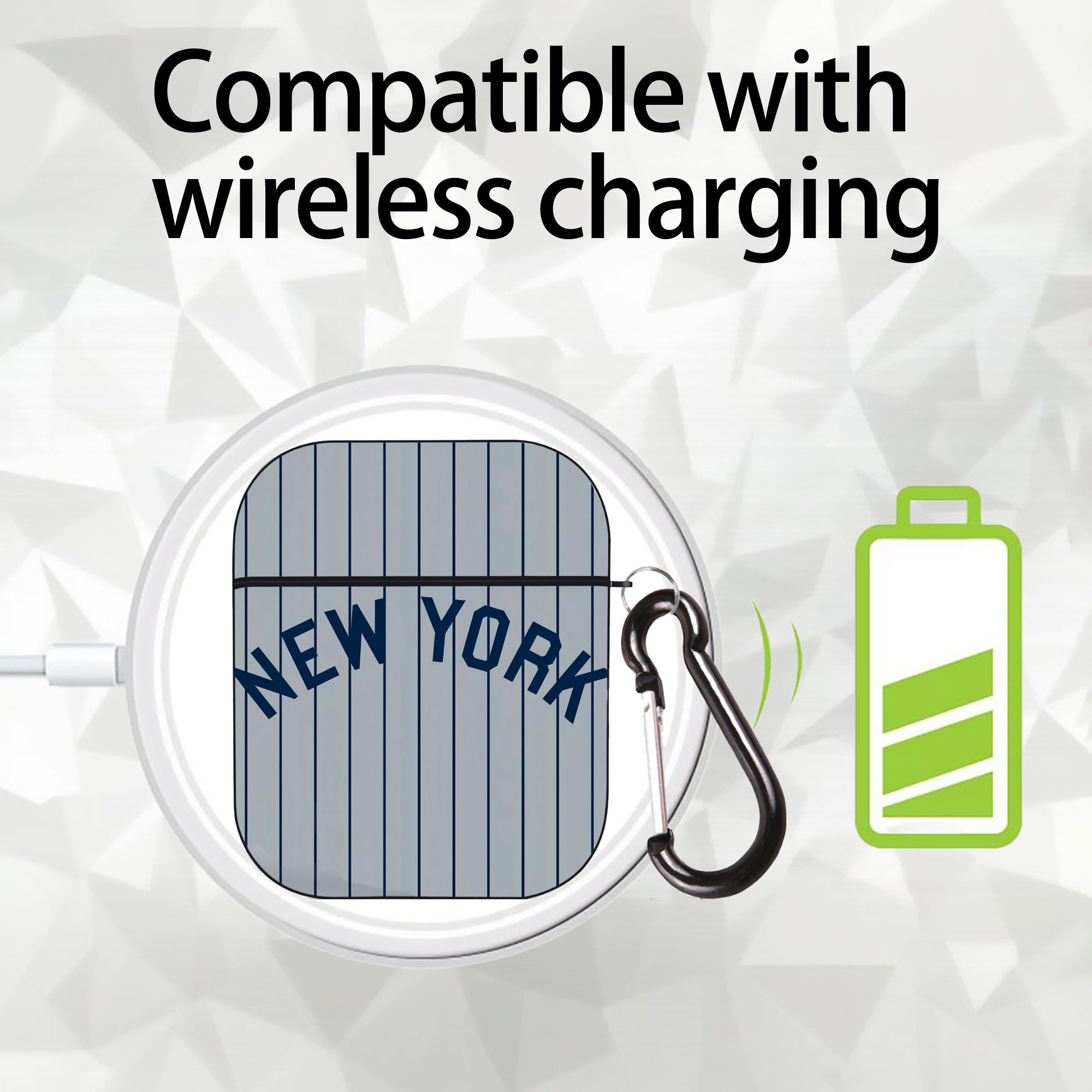 New York Yankees 159 AirPods 2 Case Hard Shell Black, Flexible PC Material, Precise Cutouts, Full Protection, Anti-Fingerprint, Washable, Includes Keychain – Durable & Slim Design