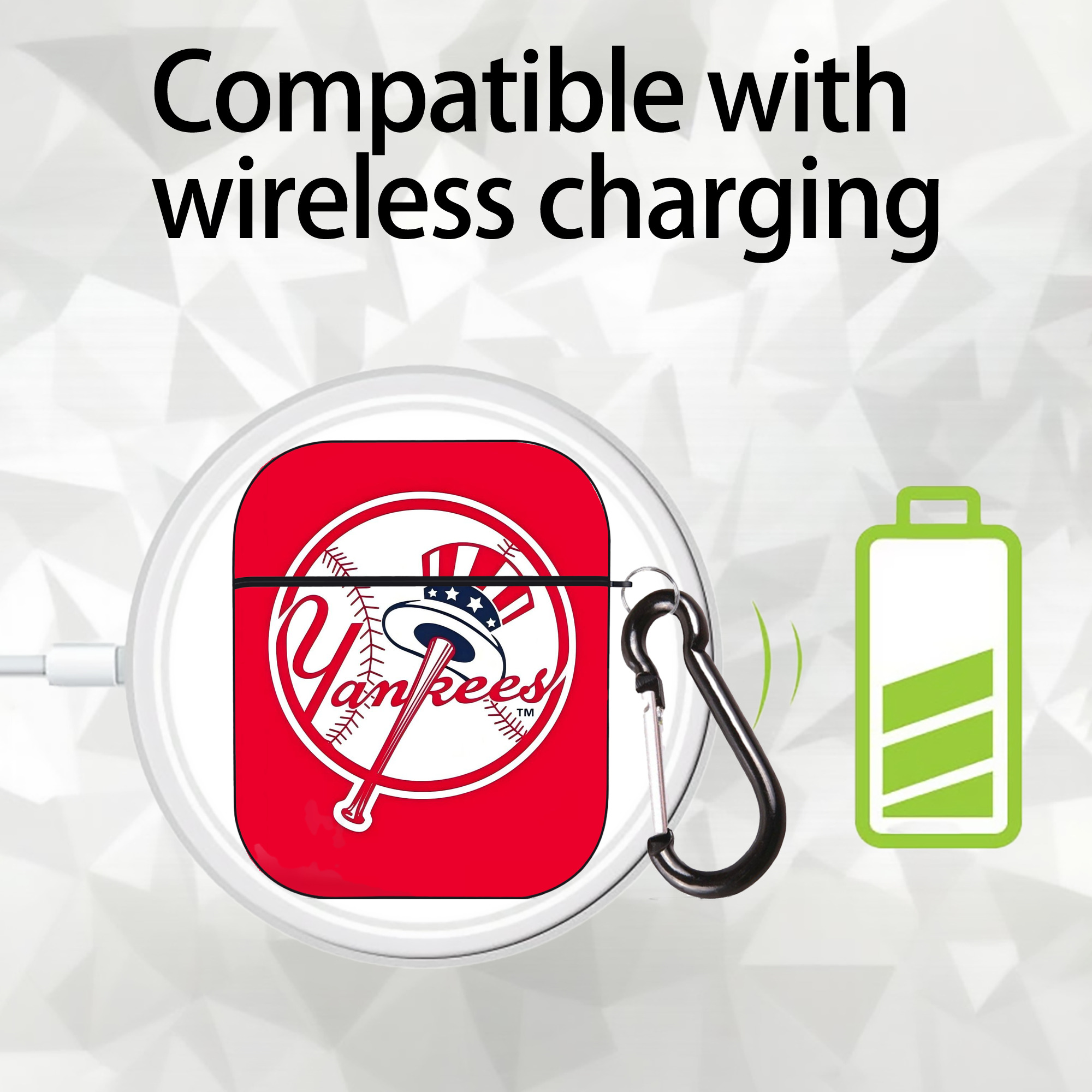 New York Yankees 165 AirPods 2 Case Hard Shell Black, Flexible PC Material, Precise Cutouts, Full Protection, Anti-Fingerprint, Washable, Includes Keychain – Durable & Slim Design