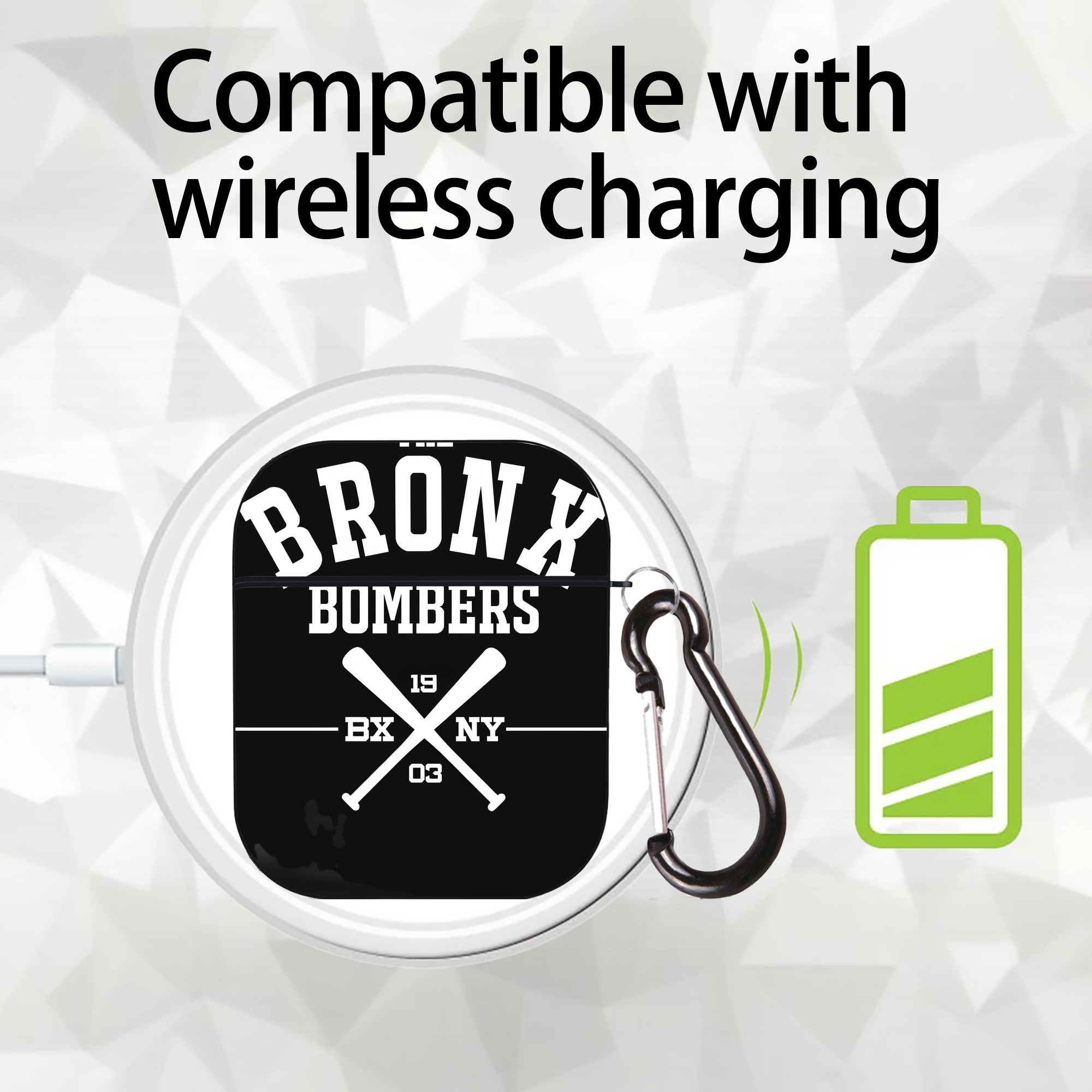 New York Yankees 163 AirPods 2 Case Hard Shell Black, Flexible PC Material, Precise Cutouts, Full Protection, Anti-Fingerprint, Washable, Includes Keychain – Durable & Slim Design