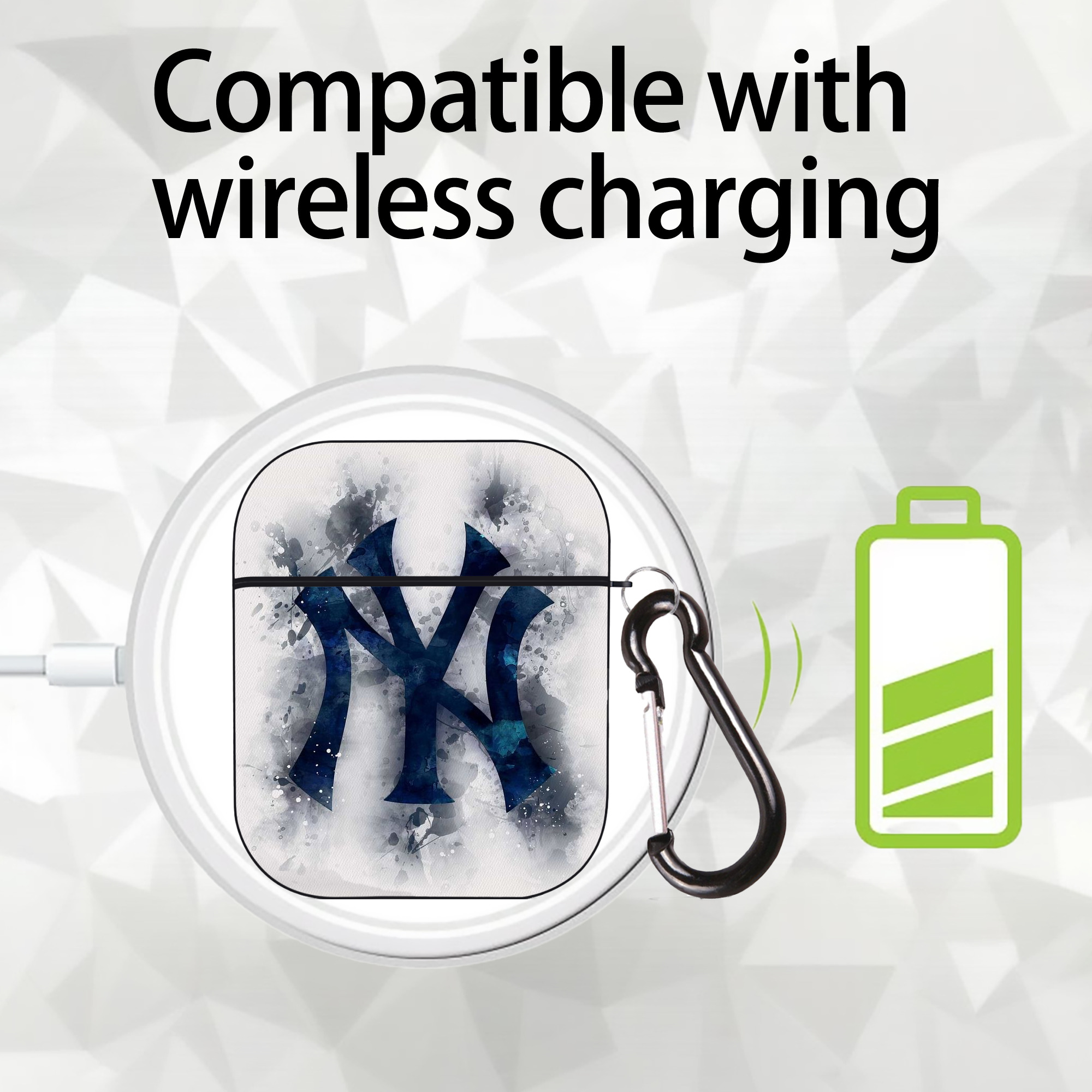 New York Yankees 170 AirPods 2 Case Hard Shell Black, Flexible PC Material, Precise Cutouts, Full Protection, Anti-Fingerprint, Washable, Includes Keychain – Durable & Slim Design