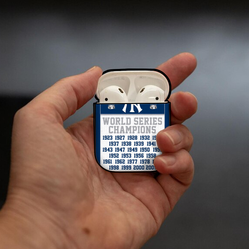 New York Yankees WS Champions Years AirPods 2 Case Hard Shell Black, Flexible PC Material, Precise Cutouts, Full Protection, Anti-Fingerprint, Washable, Includes Keychain – Durable & Slim Design