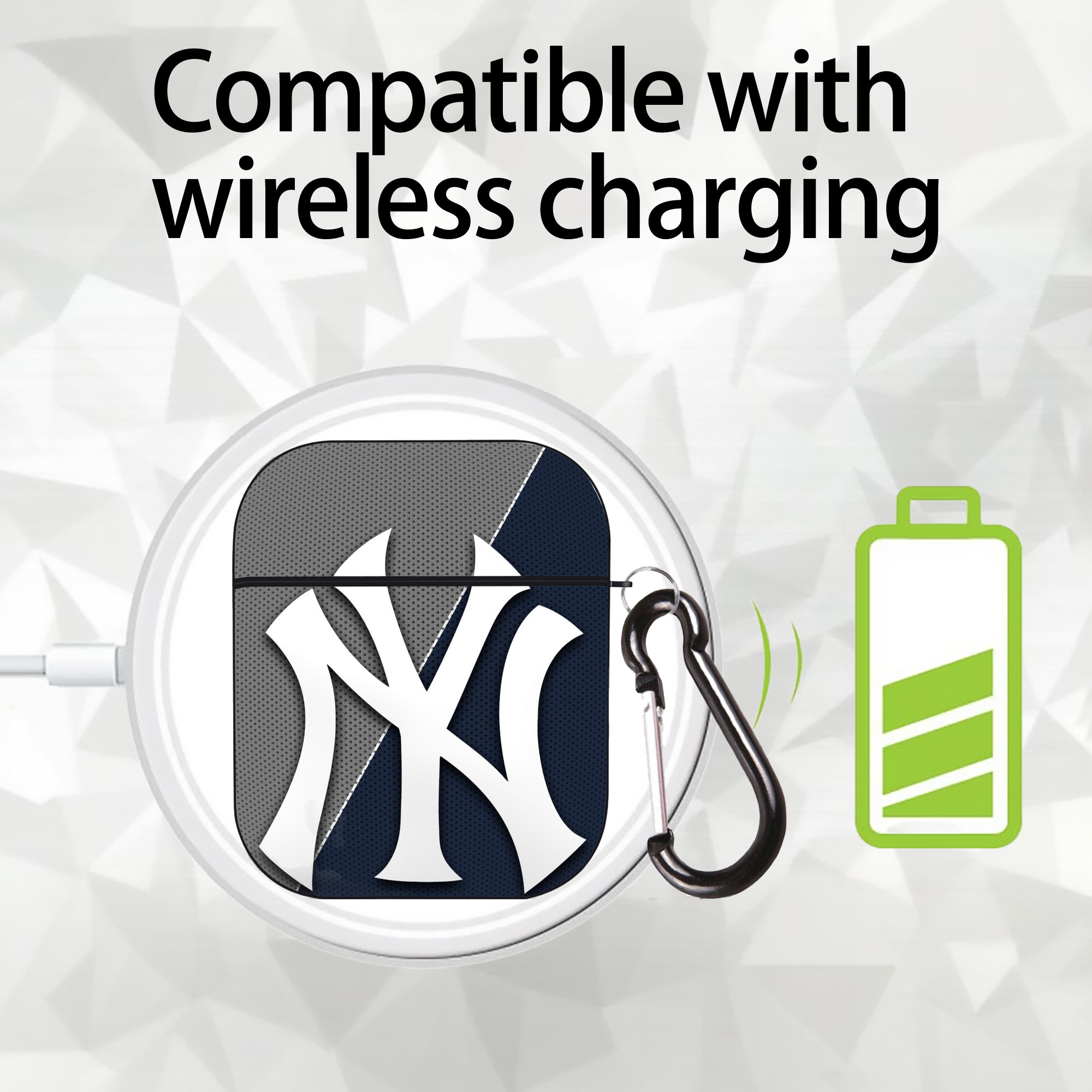 New York Yankees 177 AirPods 2 Case Hard Shell Black, Flexible PC Material, Precise Cutouts, Full Protection, Anti-Fingerprint, Washable, Includes Keychain – Durable & Slim Design