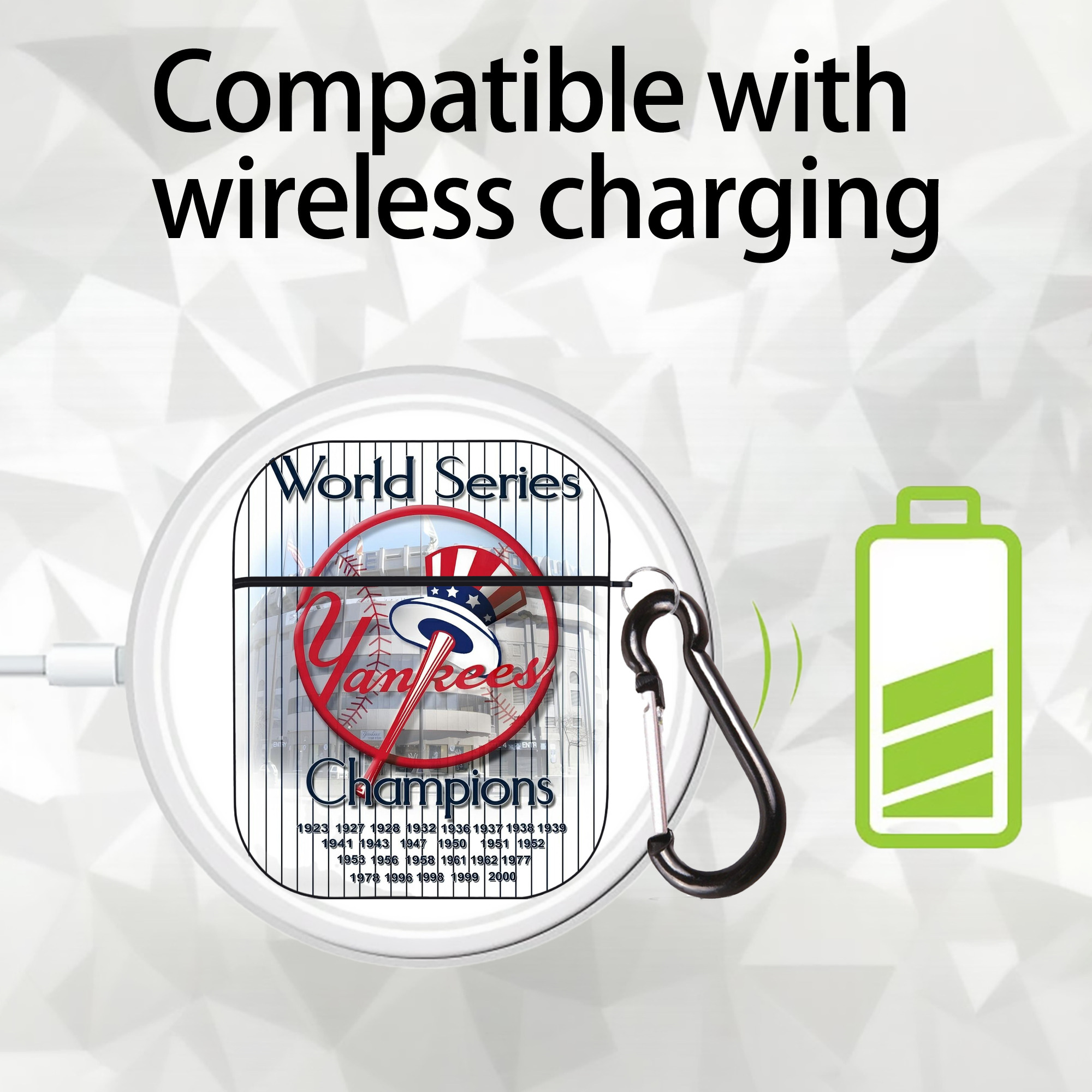 New York Yankees 184 AirPods 2 Case Hard Shell Black, Flexible PC Material, Precise Cutouts, Full Protection, Anti-Fingerprint, Washable, Includes Keychain – Durable & Slim Design