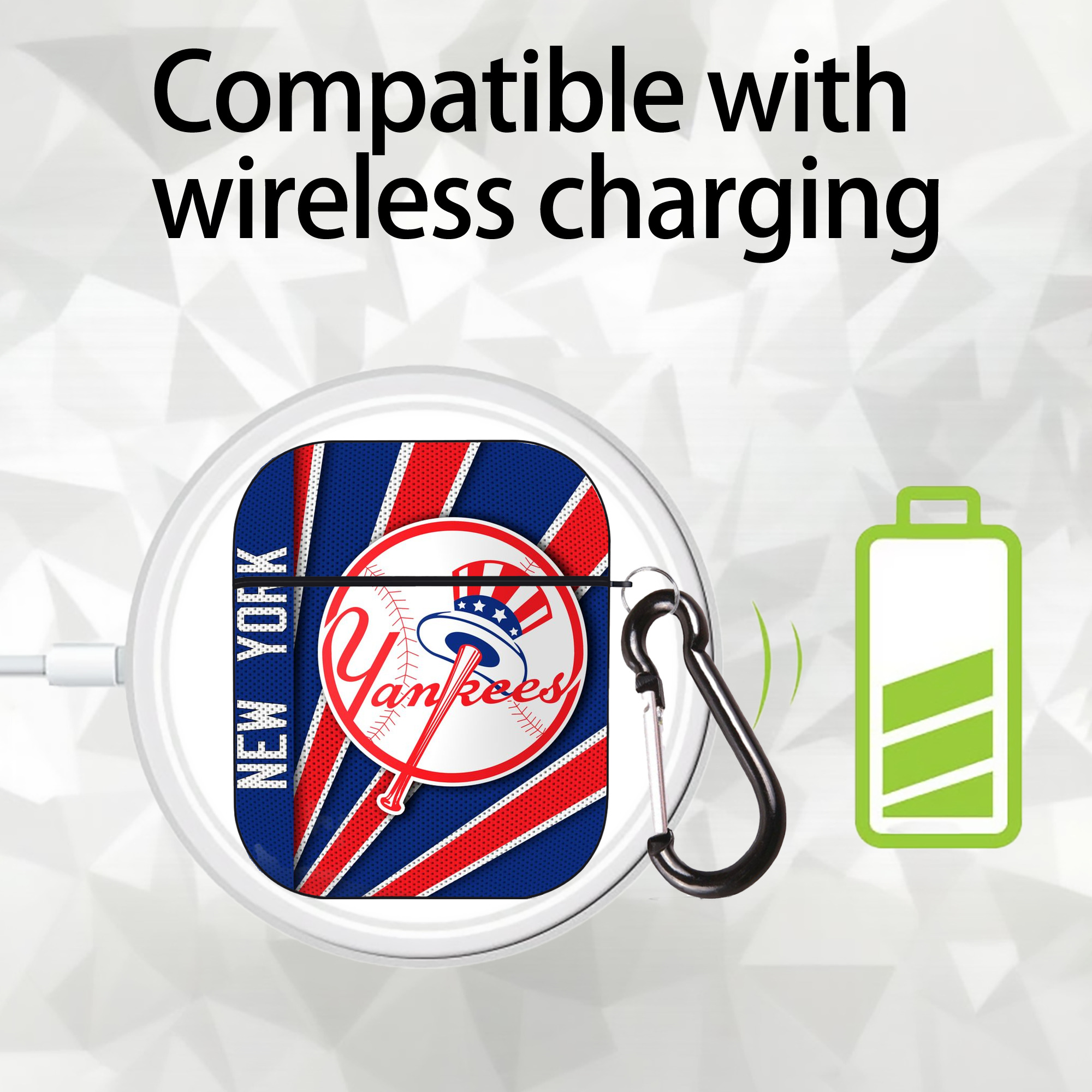 New York Yankees 182 AirPods 2 Case Hard Shell Black, Flexible PC Material, Precise Cutouts, Full Protection, Anti-Fingerprint, Washable, Includes Keychain – Durable & Slim Design