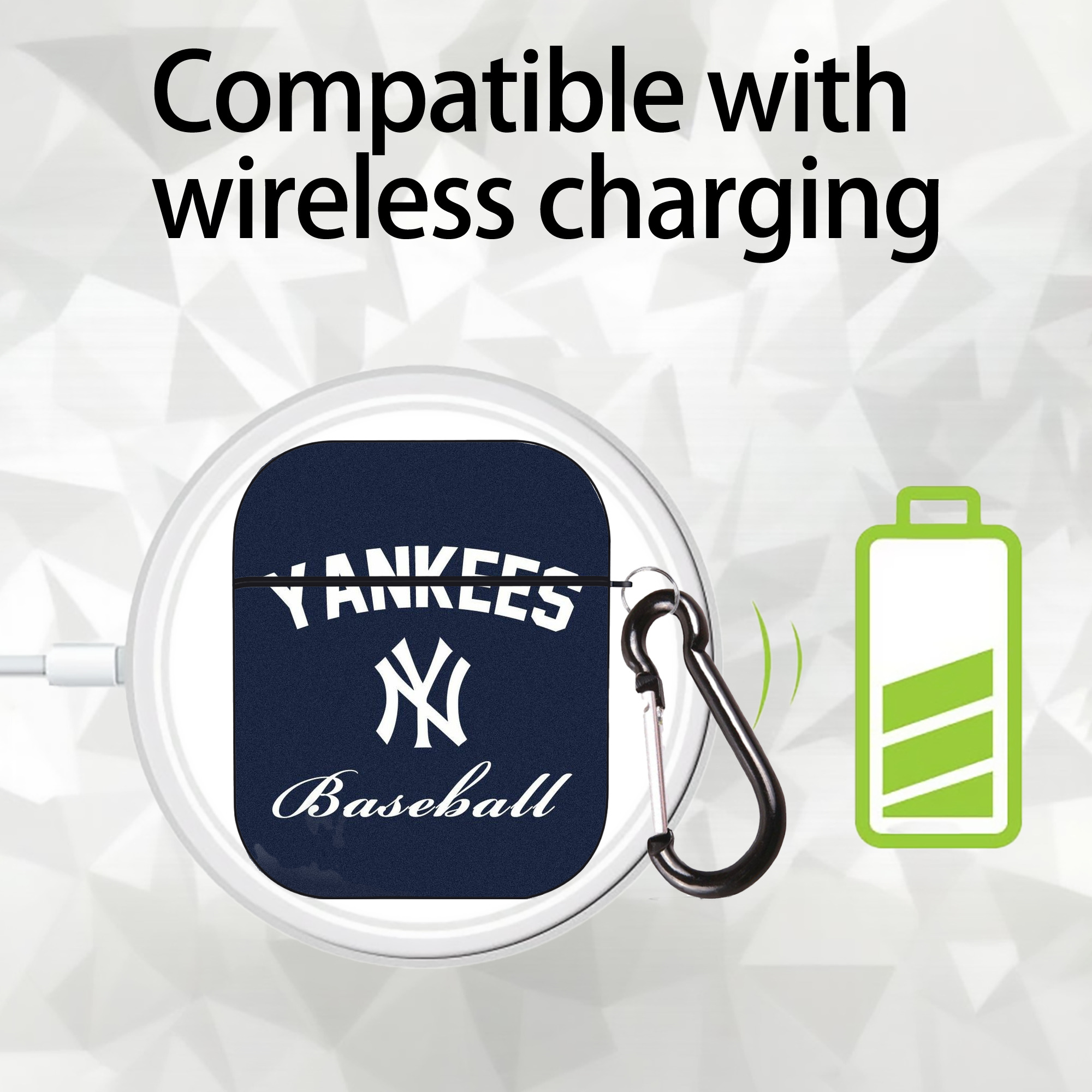New York Yankees Baseball AirPods 2 Case Hard Shell Black, Flexible PC Material, Precise Cutouts, Full Protection, Anti-Fingerprint, Washable, Includes Keychain – Durable & Slim Design
