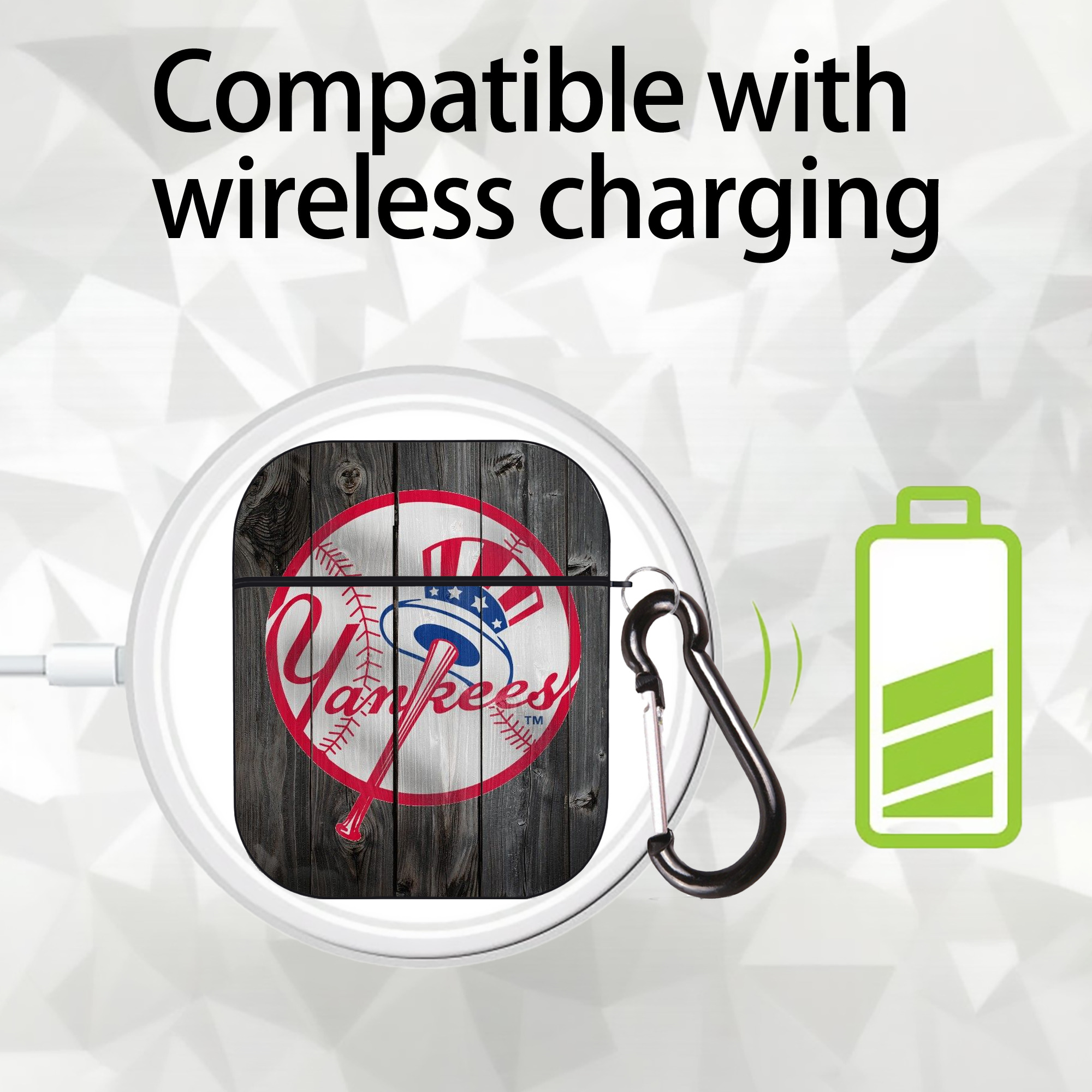 New York Yankees 189 AirPods 2 Case Hard Shell Black, Flexible PC Material, Precise Cutouts, Full Protection, Anti-Fingerprint, Washable, Includes Keychain – Durable & Slim Design