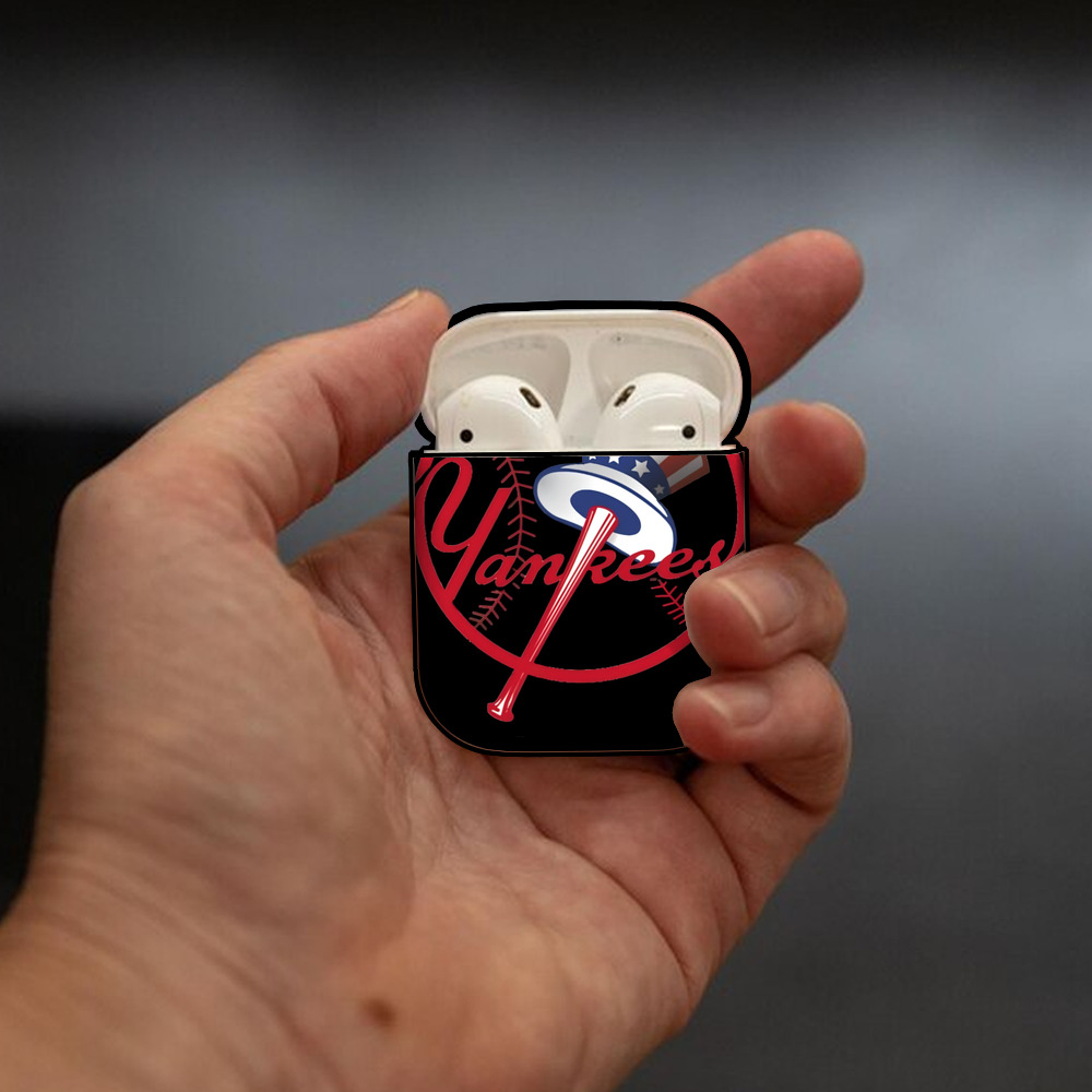 New York Yankees 188 AirPods 2 Case Hard Shell Black, Flexible PC Material, Precise Cutouts, Full Protection, Anti-Fingerprint, Washable, Includes Keychain – Durable & Slim Design