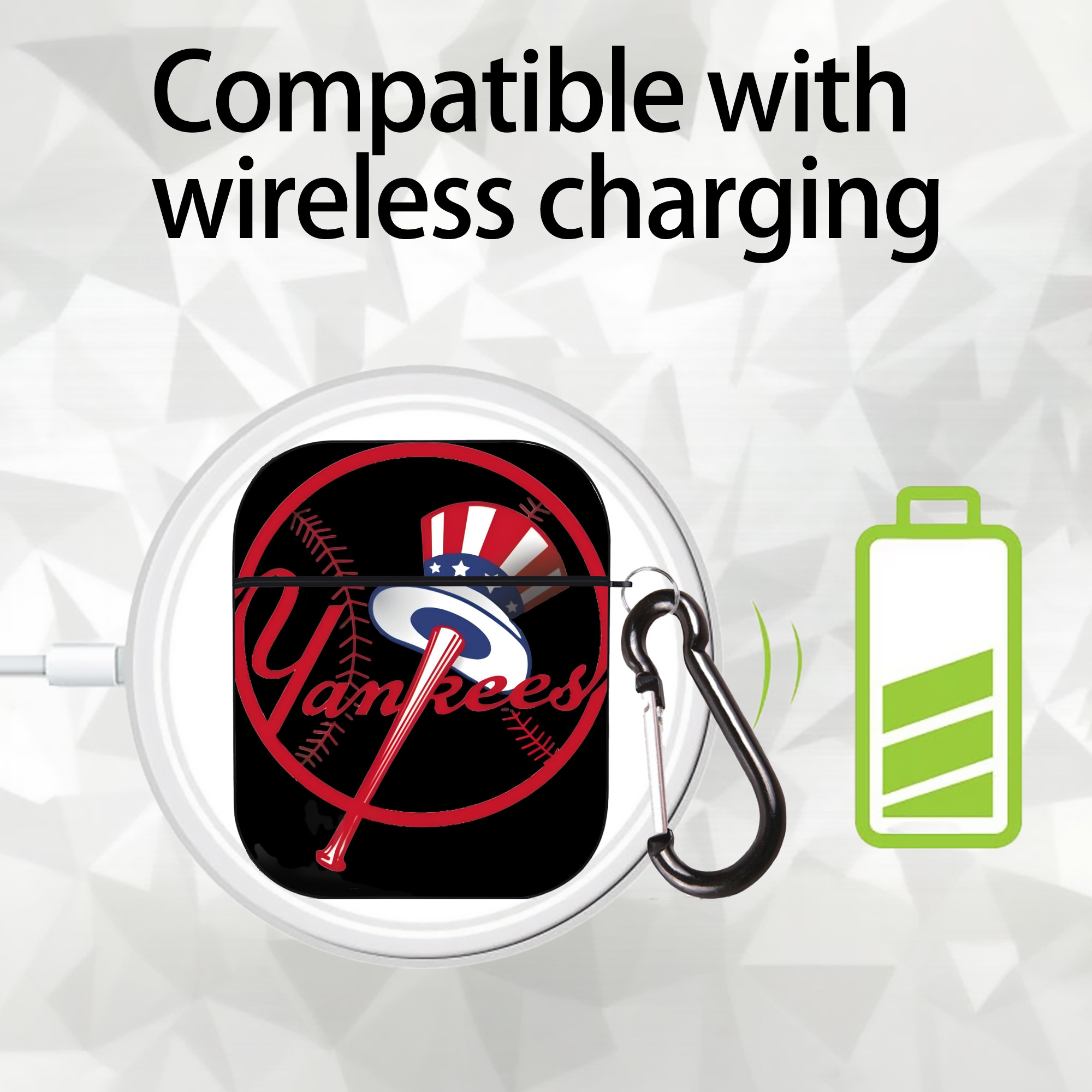 New York Yankees 188 AirPods 2 Case Hard Shell Black, Flexible PC Material, Precise Cutouts, Full Protection, Anti-Fingerprint, Washable, Includes Keychain – Durable & Slim Design