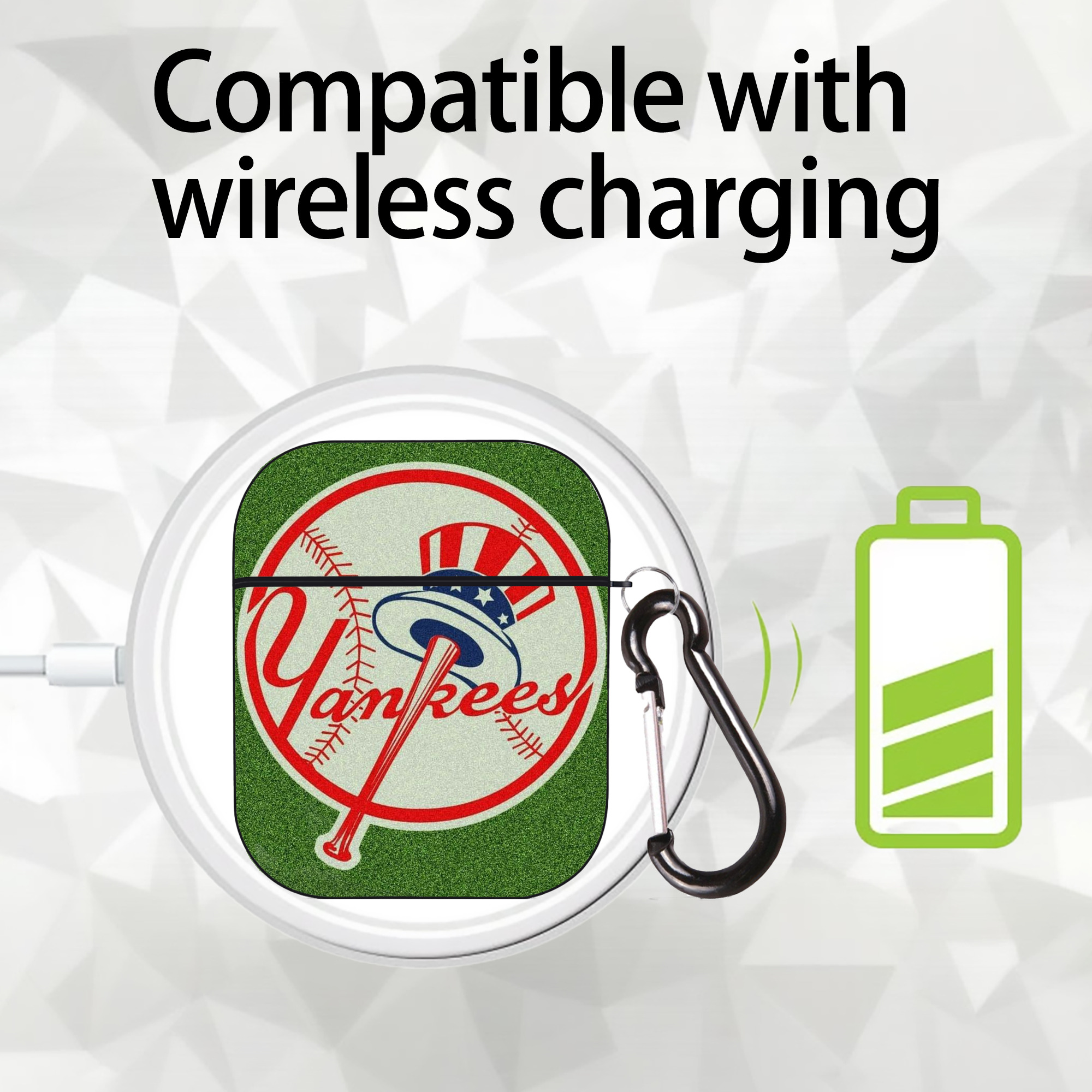 New York Yankees Logo AirPods 2 Case Hard Shell Black, Flexible PC Material, Precise Cutouts, Full Protection, Anti-Fingerprint, Washable, Includes Keychain – Durable & Slim Design