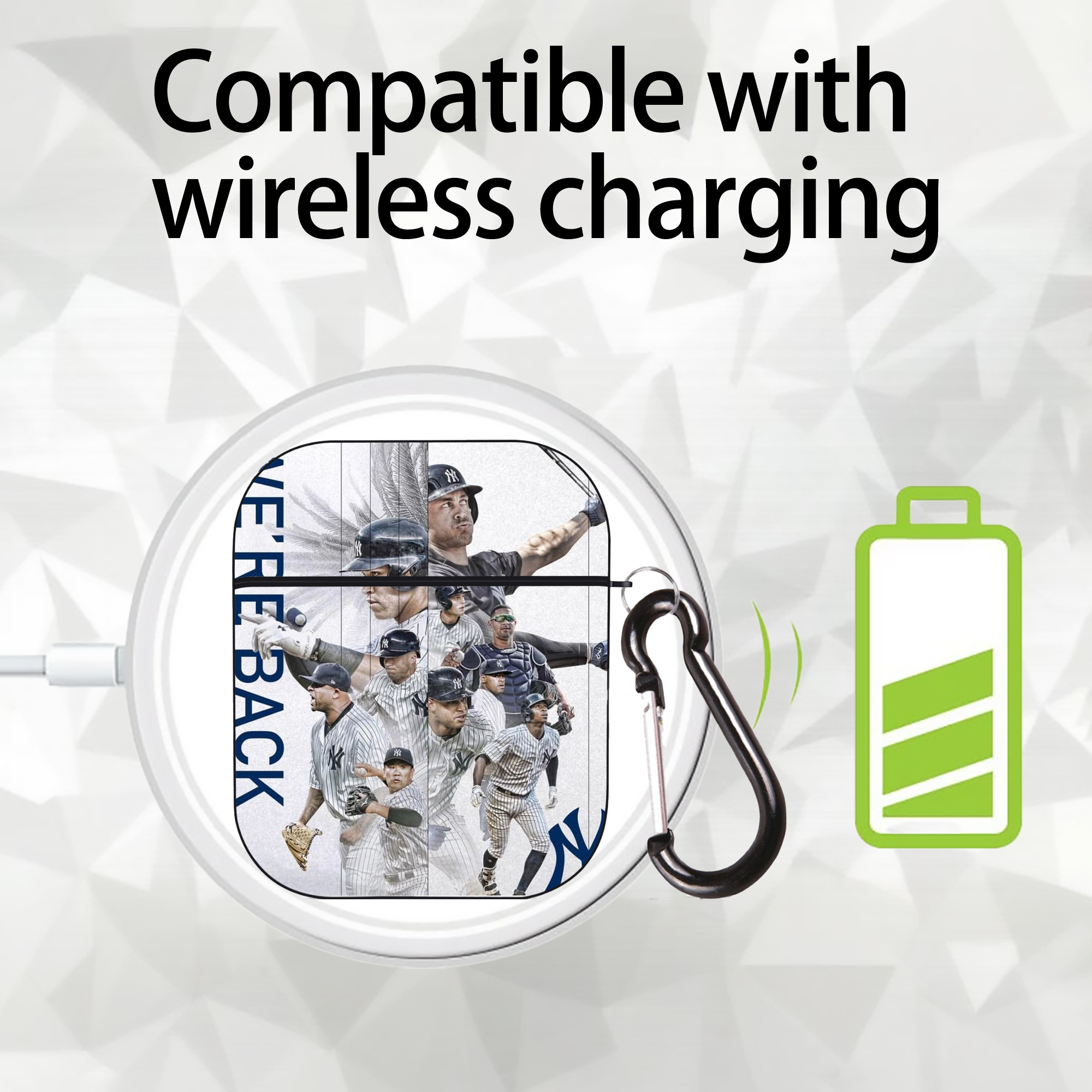 New York Yankees 109 AirPods 2 Case Hard Shell Black, Flexible PC Material, Precise Cutouts, Full Protection, Anti-Fingerprint, Washable, Includes Keychain – Durable & Slim Design