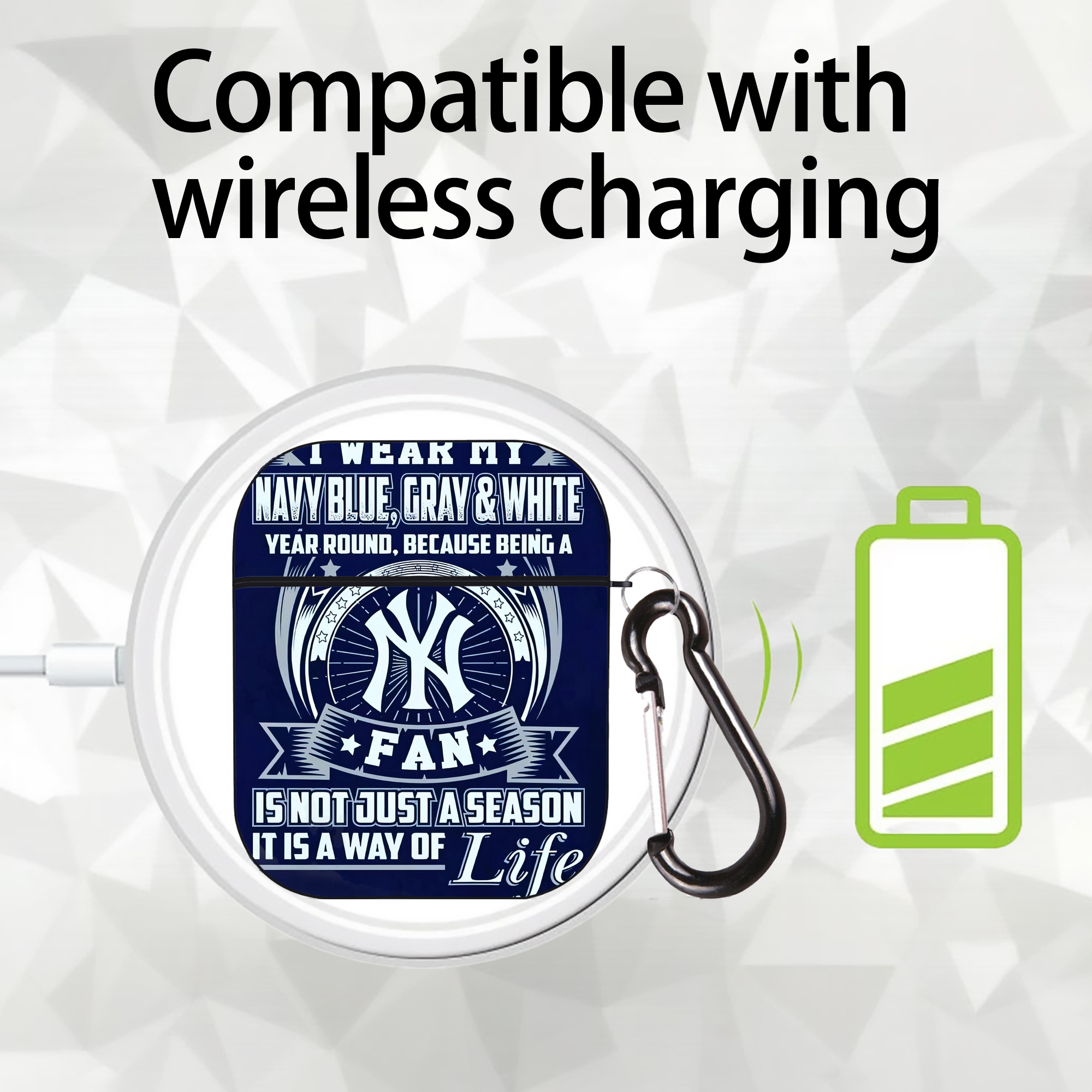 New York Yankees 194 AirPods 2 Case Hard Shell Black, Flexible PC Material, Precise Cutouts, Full Protection, Anti-Fingerprint, Washable, Includes Keychain – Durable & Slim Design