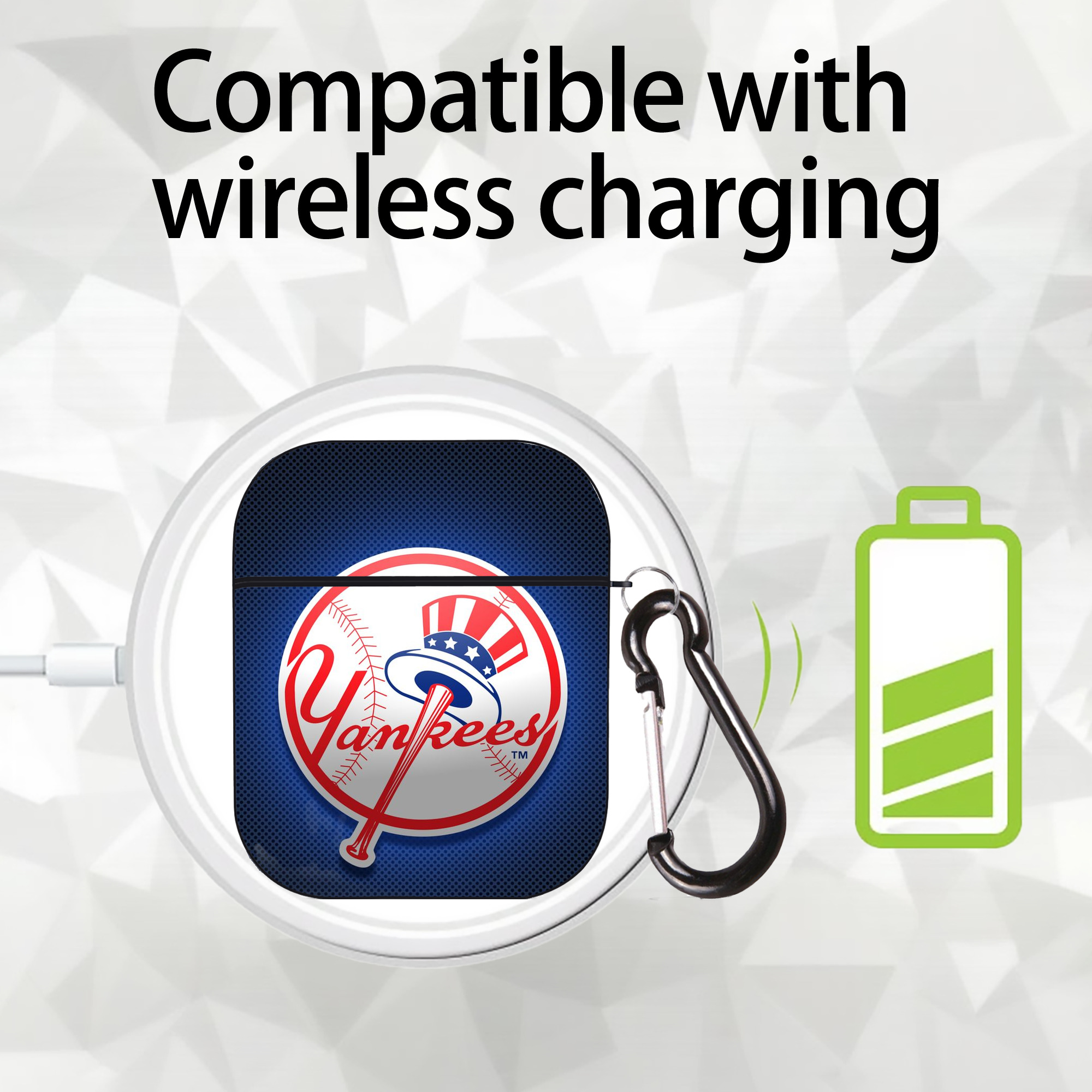 New York Yankees 193 AirPods 2 Case Hard Shell Black, Flexible PC Material, Precise Cutouts, Full Protection, Anti-Fingerprint, Washable, Includes Keychain – Durable & Slim Design