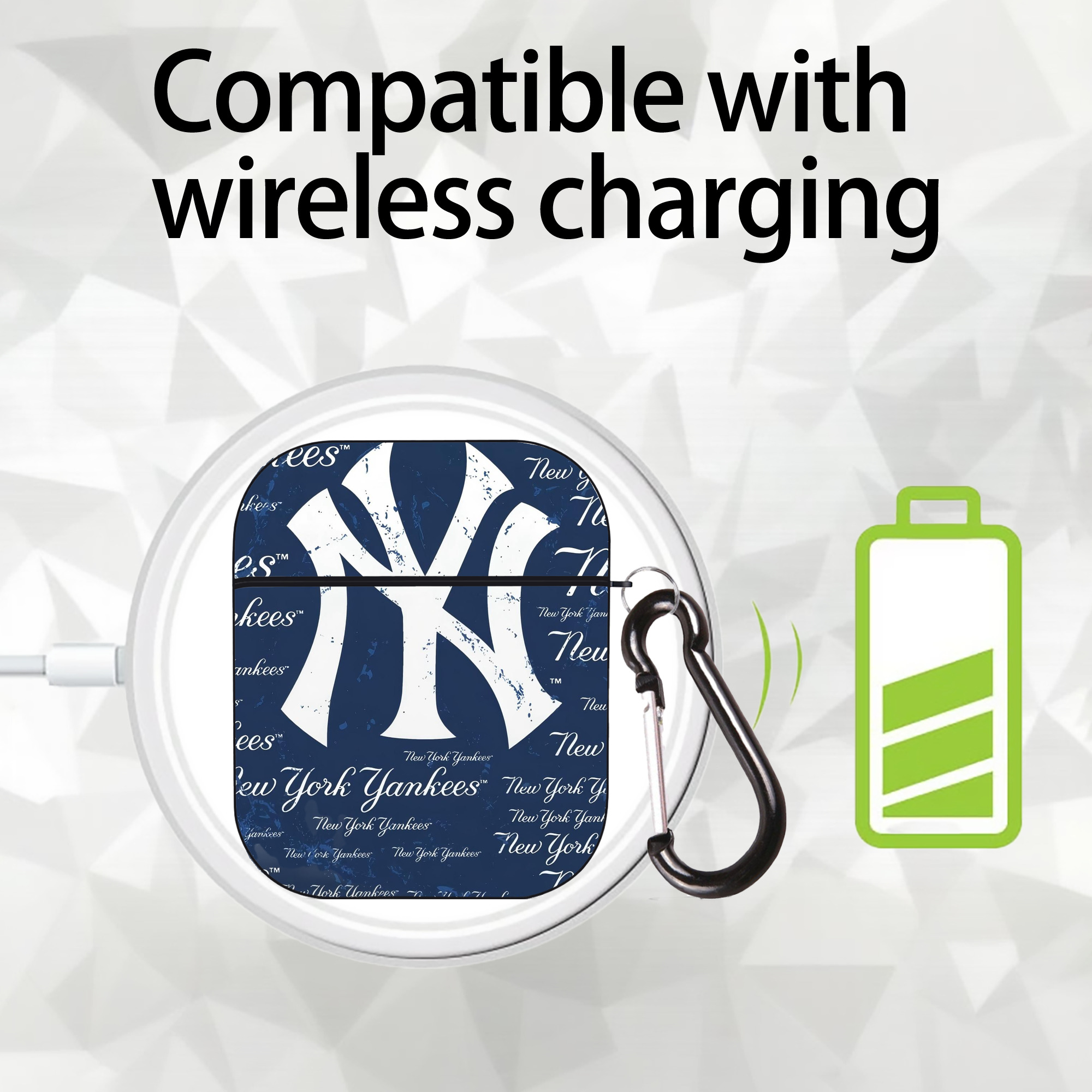 New York Yankees 117 AirPods 2 Case Hard Shell Black, Flexible PC Material, Precise Cutouts, Full Protection, Anti-Fingerprint, Washable, Includes Keychain – Durable & Slim Design