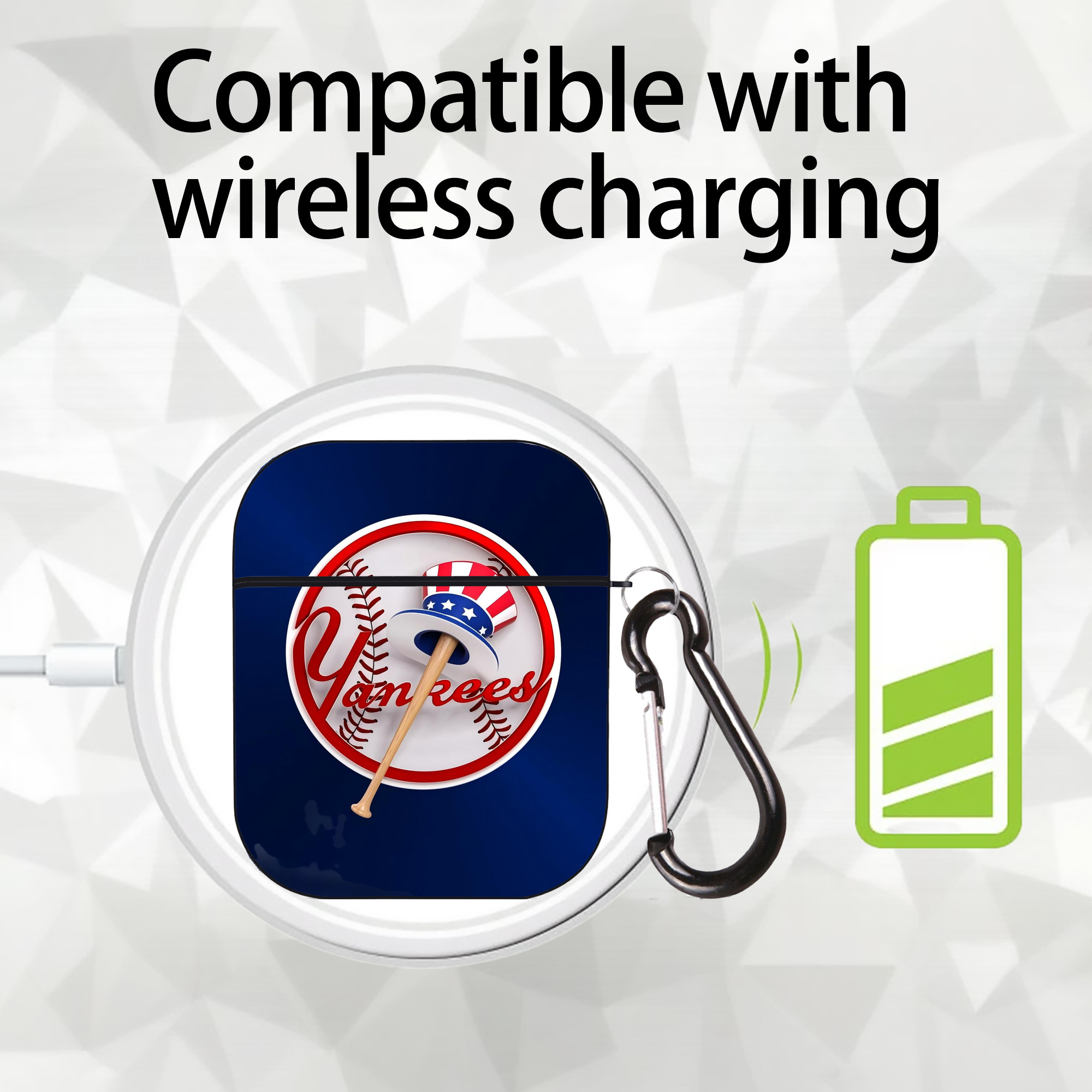 New York Yankees 200 AirPods 2 Case Hard Shell Black, Flexible PC Material, Precise Cutouts, Full Protection, Anti-Fingerprint, Washable, Includes Keychain – Durable & Slim Design