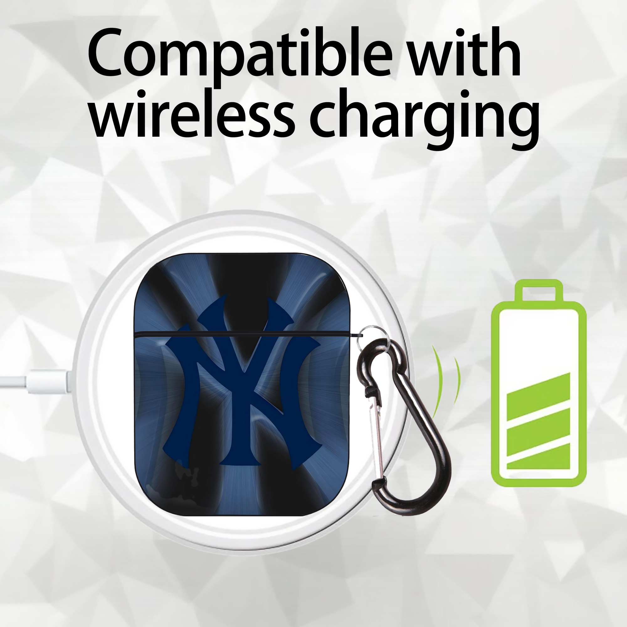 New York Yankees 110 AirPods 2 Case Hard Shell Black, Flexible PC Material, Precise Cutouts, Full Protection, Anti-Fingerprint, Washable, Includes Keychain – Durable & Slim Design