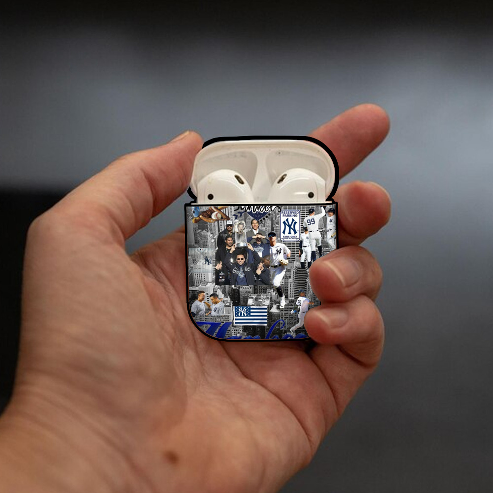 New York Yankees 199 AirPods 2 Case Hard Shell Black, Flexible PC Material, Precise Cutouts, Full Protection, Anti-Fingerprint, Washable, Includes Keychain – Durable & Slim Design