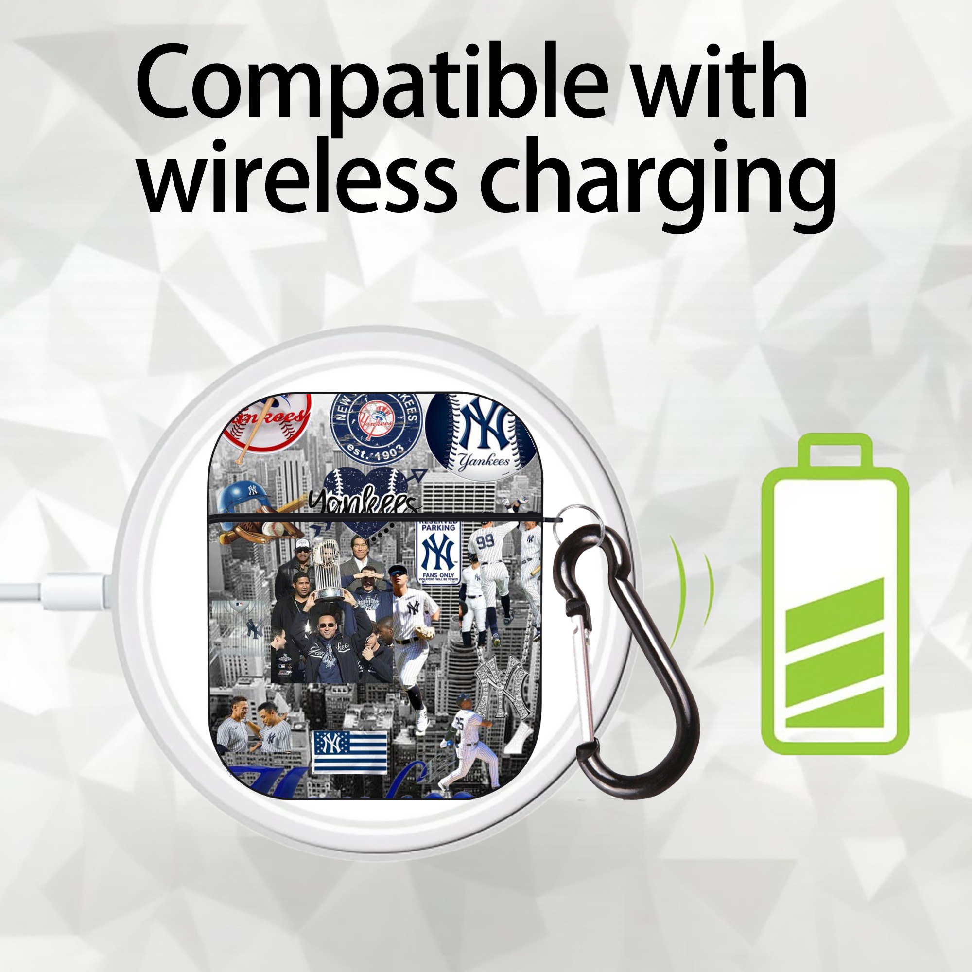 New York Yankees 199 AirPods 2 Case Hard Shell Black, Flexible PC Material, Precise Cutouts, Full Protection, Anti-Fingerprint, Washable, Includes Keychain – Durable & Slim Design