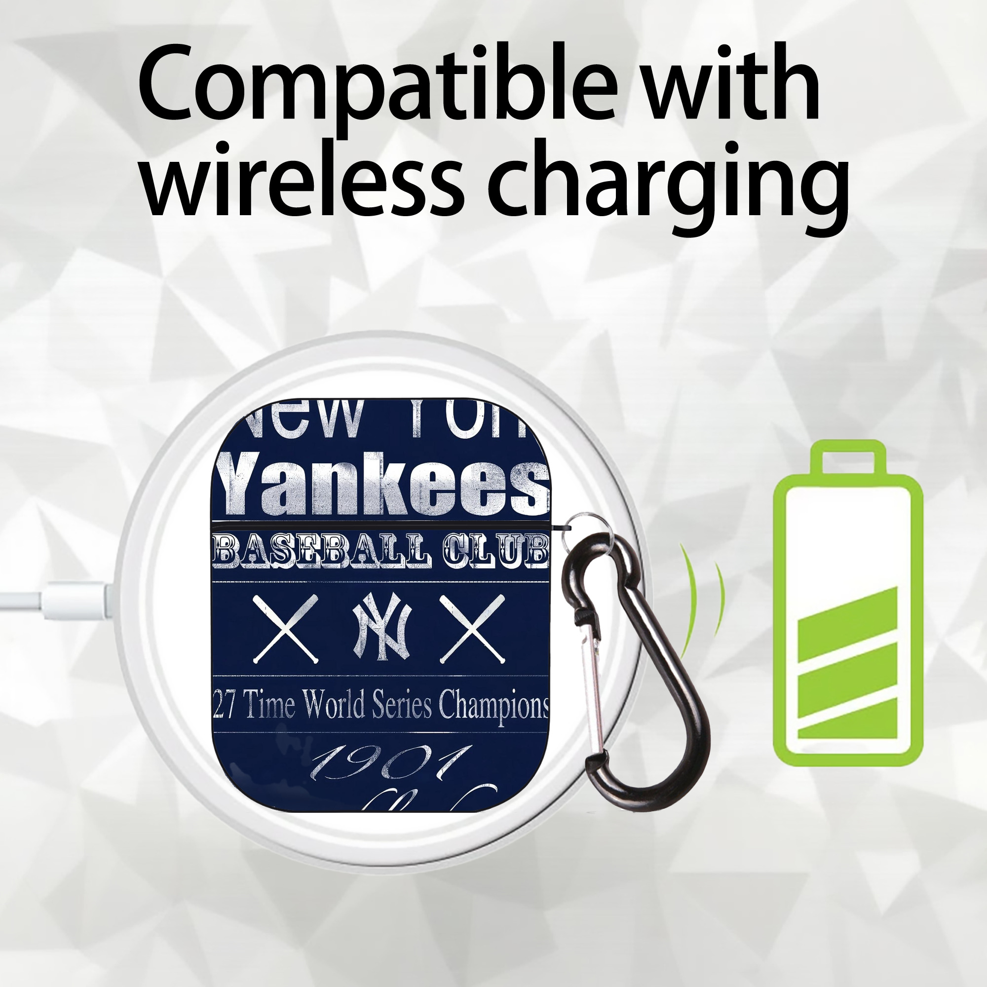 New York Yankees 205 AirPods 2 Case Hard Shell Black, Flexible PC Material, Precise Cutouts, Full Protection, Anti-Fingerprint, Washable, Includes Keychain – Durable & Slim Design