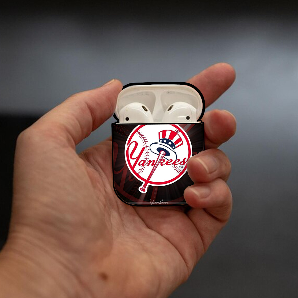 New York Yankees 124 AirPods 2 Case Hard Shell Black, Flexible PC Material, Precise Cutouts, Full Protection, Anti-Fingerprint, Washable, Includes Keychain – Durable & Slim Design