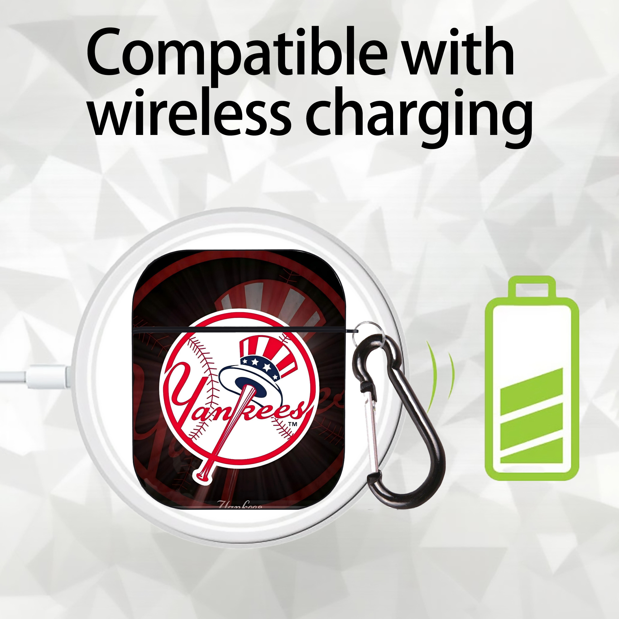 New York Yankees 124 AirPods 2 Case Hard Shell Black, Flexible PC Material, Precise Cutouts, Full Protection, Anti-Fingerprint, Washable, Includes Keychain – Durable & Slim Design