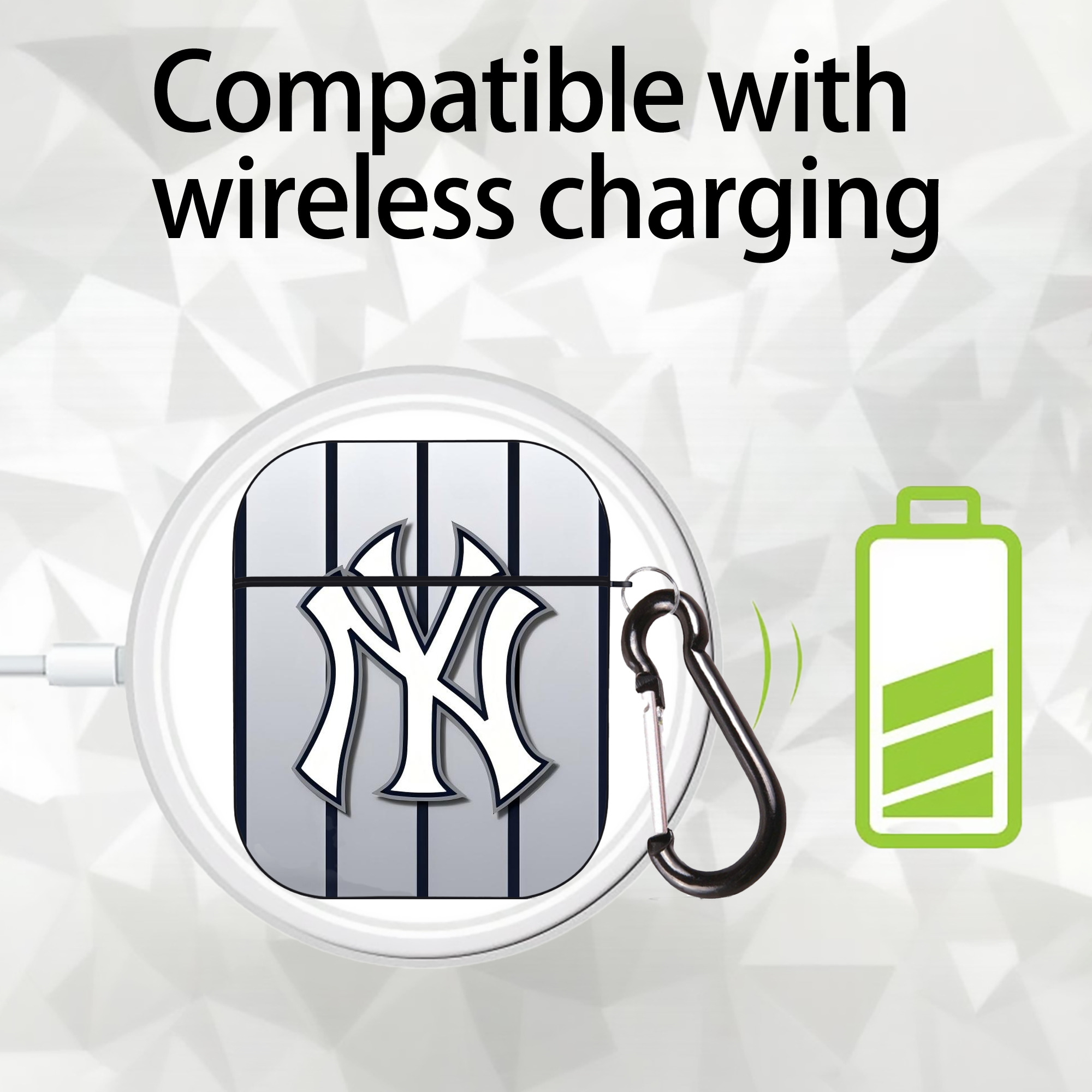 New York Yankees 118 AirPods 2 Case Hard Shell Black, Flexible PC Material, Precise Cutouts, Full Protection, Anti-Fingerprint, Washable, Includes Keychain – Durable & Slim Design