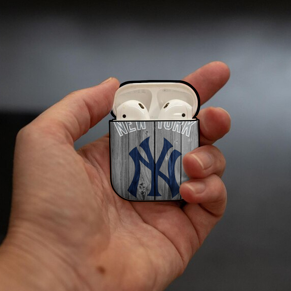 New York Yankees 204 AirPods 2 Case Hard Shell Black, Flexible PC Material, Precise Cutouts, Full Protection, Anti-Fingerprint, Washable, Includes Keychain – Durable & Slim Design