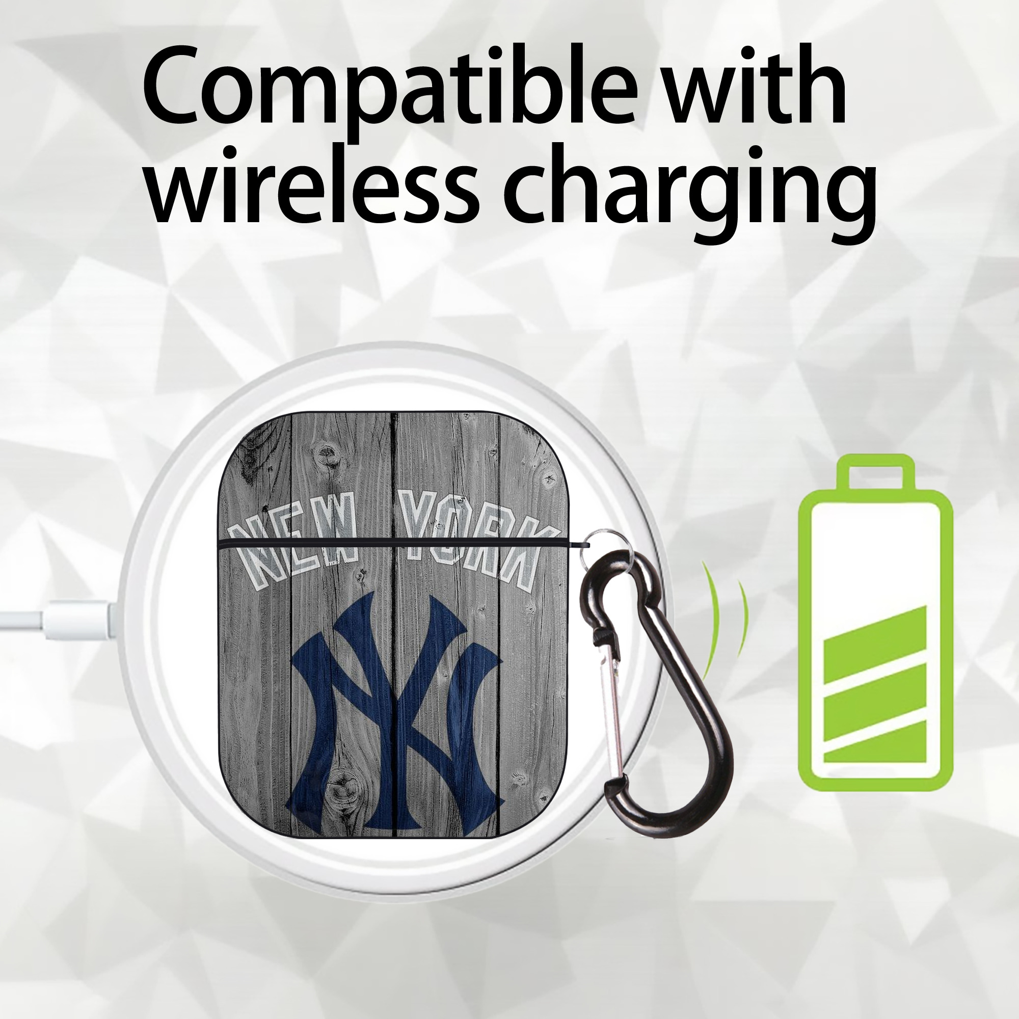 New York Yankees 204 AirPods 2 Case Hard Shell Black, Flexible PC Material, Precise Cutouts, Full Protection, Anti-Fingerprint, Washable, Includes Keychain – Durable & Slim Design