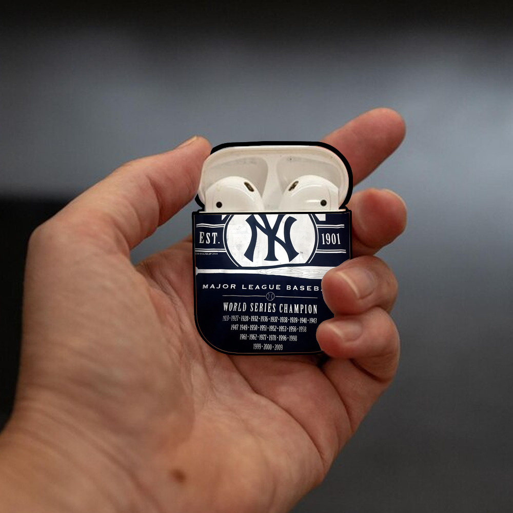 New York Yankees 211 AirPods 2 Case Hard Shell Black, Flexible PC Material, Precise Cutouts, Full Protection, Anti-Fingerprint, Washable, Includes Keychain – Durable & Slim Design