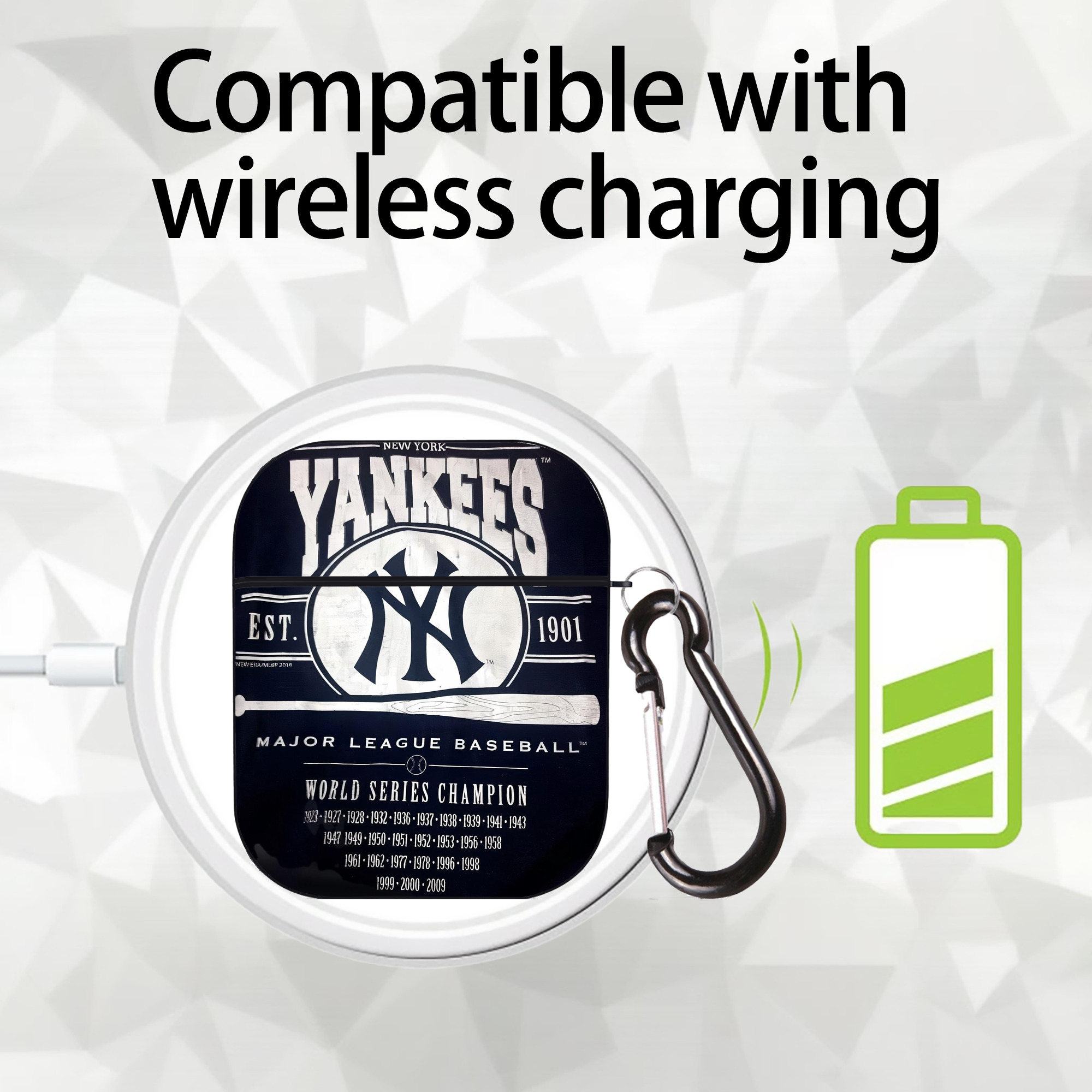 New York Yankees 211 AirPods 2 Case Hard Shell Black, Flexible PC Material, Precise Cutouts, Full Protection, Anti-Fingerprint, Washable, Includes Keychain – Durable & Slim Design