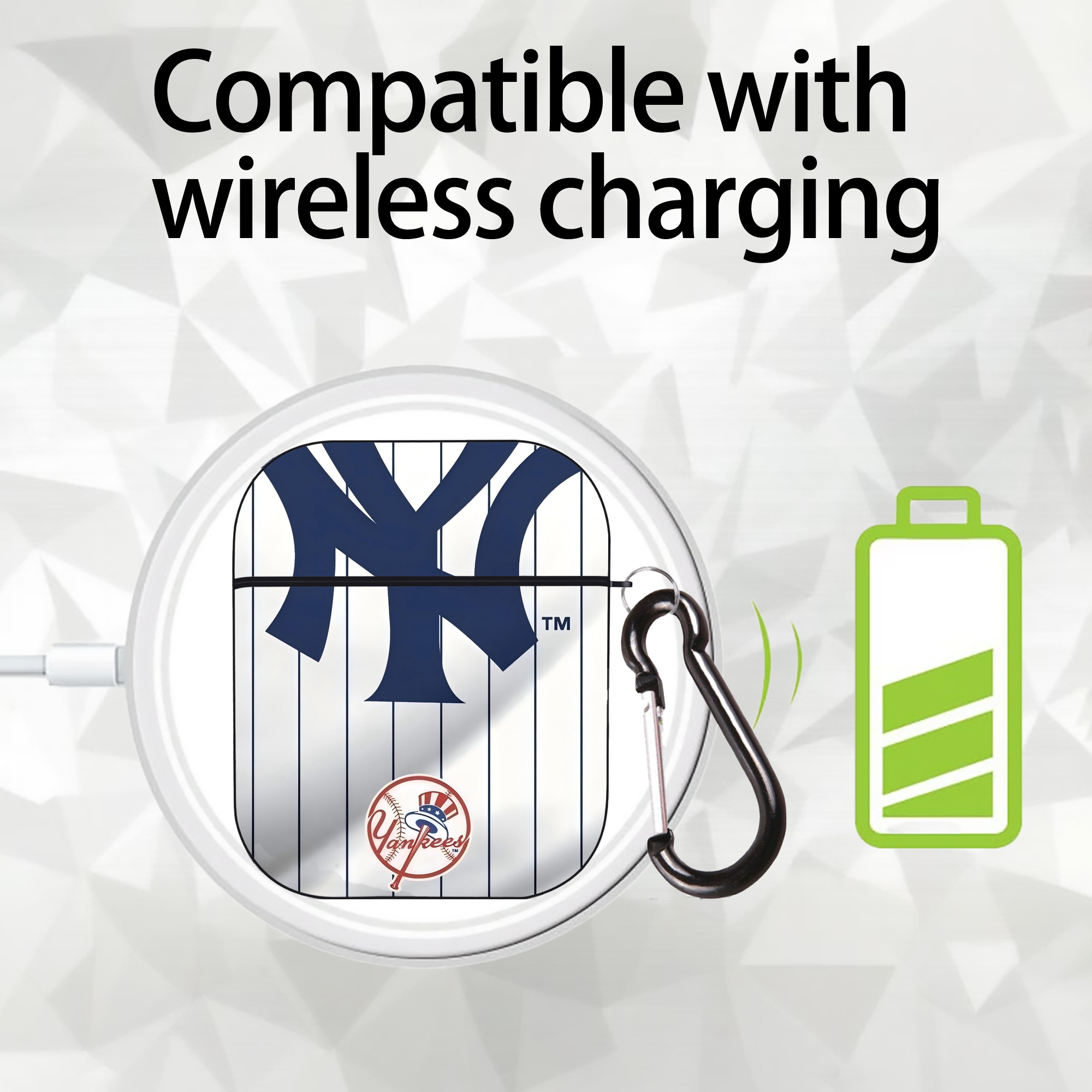 New York Yankees 126 AirPods 2 Case Hard Shell Black, Flexible PC Material, Precise Cutouts, Full Protection, Anti-Fingerprint, Washable, Includes Keychain – Durable & Slim Design