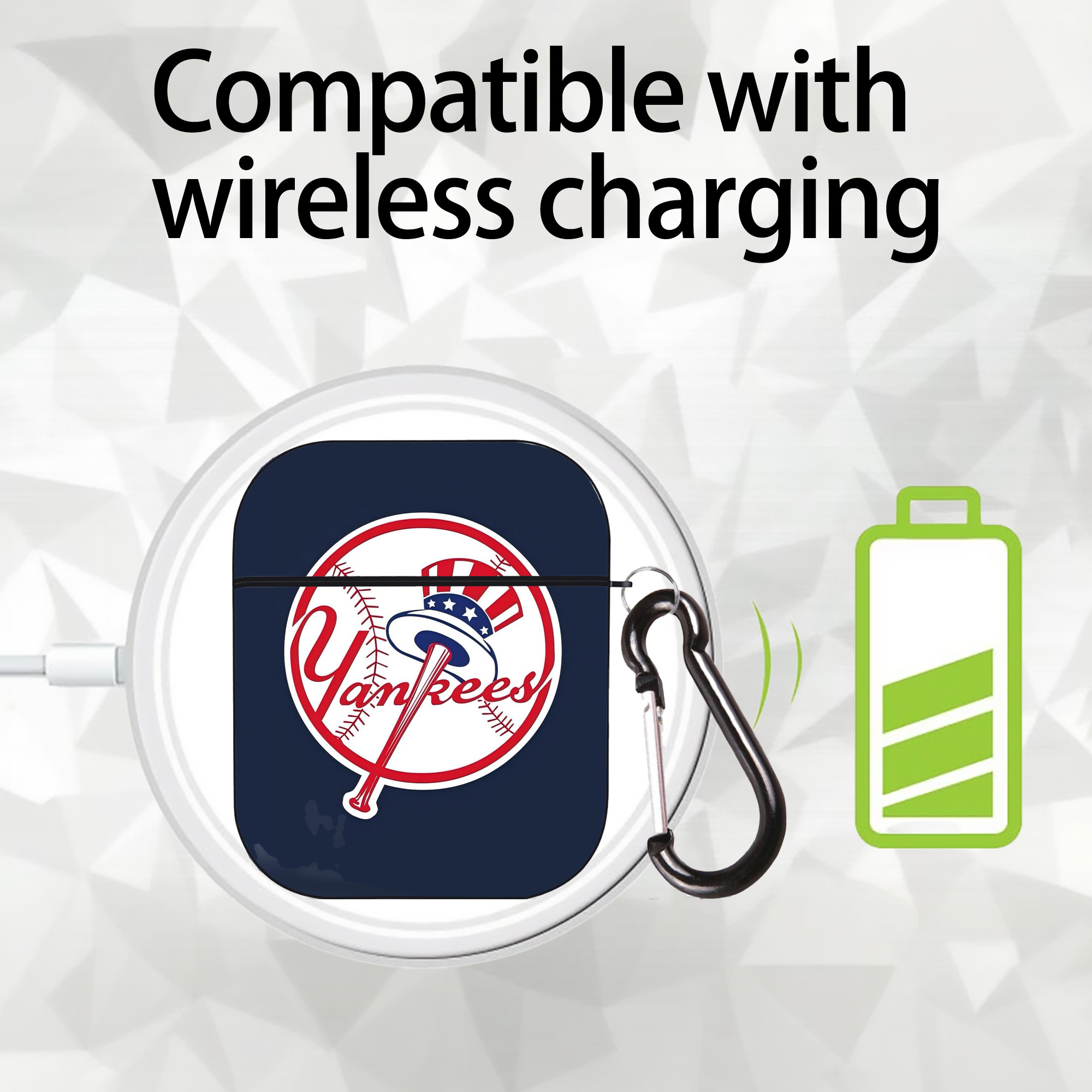 New York Yankees 216 AirPods 2 Case Hard Shell Black, Flexible PC Material, Precise Cutouts, Full Protection, Anti-Fingerprint, Washable, Includes Keychain – Durable & Slim Design