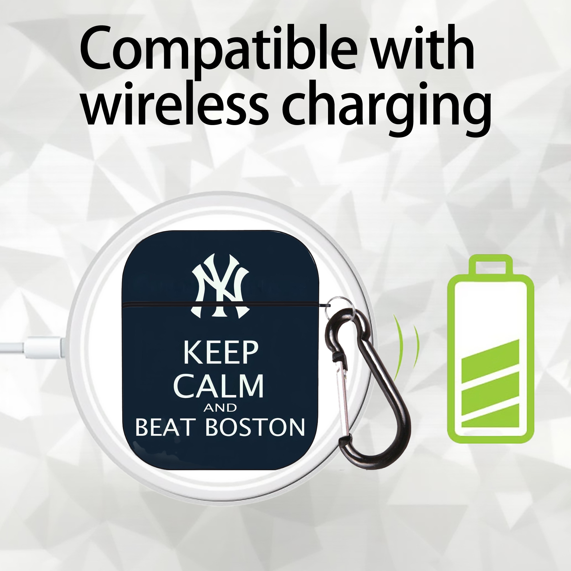 New York Yankees 136 AirPods 2 Case Hard Shell Black, Flexible PC Material, Precise Cutouts, Full Protection, Anti-Fingerprint, Washable, Includes Keychain – Durable & Slim Design