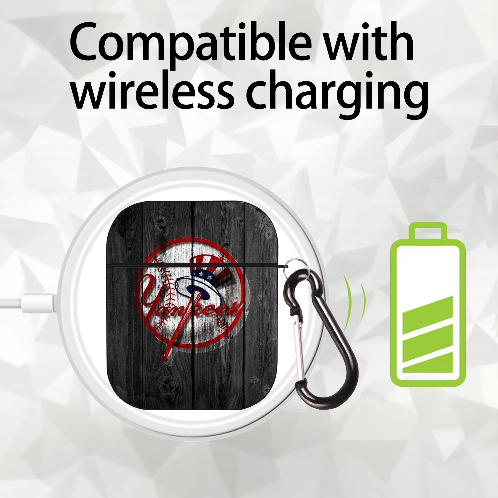 New York Yankees 131 AirPods 2 Case Hard Shell Black, Flexible PC Material, Precise Cutouts, Full Protection, Anti-Fingerprint, Washable, Includes Keychain – Durable & Slim Design