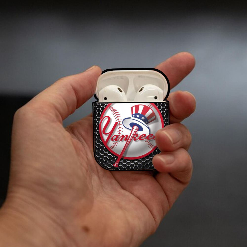 New York Yankees 221 AirPods 2 Case Hard Shell Black, Flexible PC Material, Precise Cutouts, Full Protection, Anti-Fingerprint, Washable, Includes Keychain – Durable & Slim Design