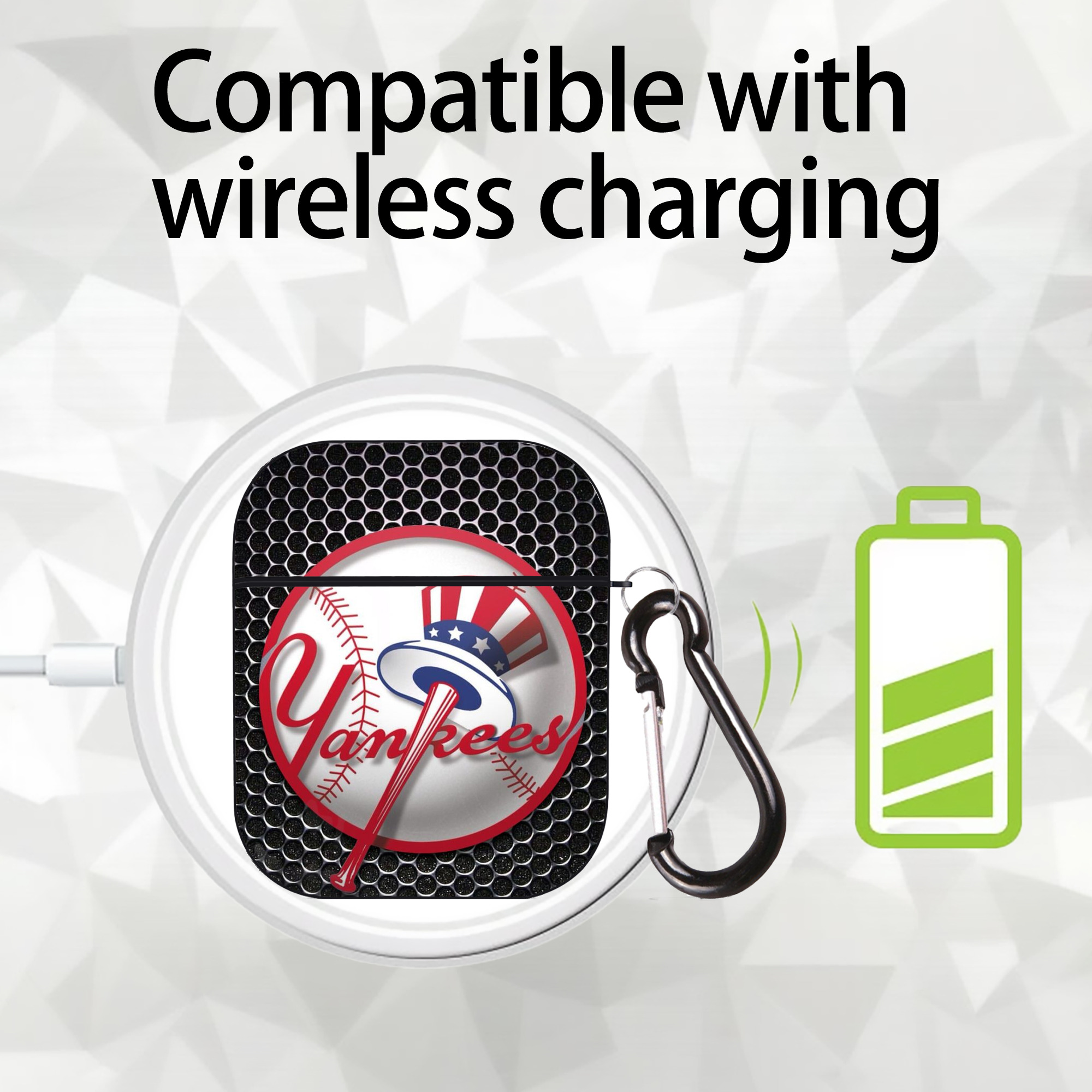 New York Yankees 221 AirPods 2 Case Hard Shell Black, Flexible PC Material, Precise Cutouts, Full Protection, Anti-Fingerprint, Washable, Includes Keychain – Durable & Slim Design