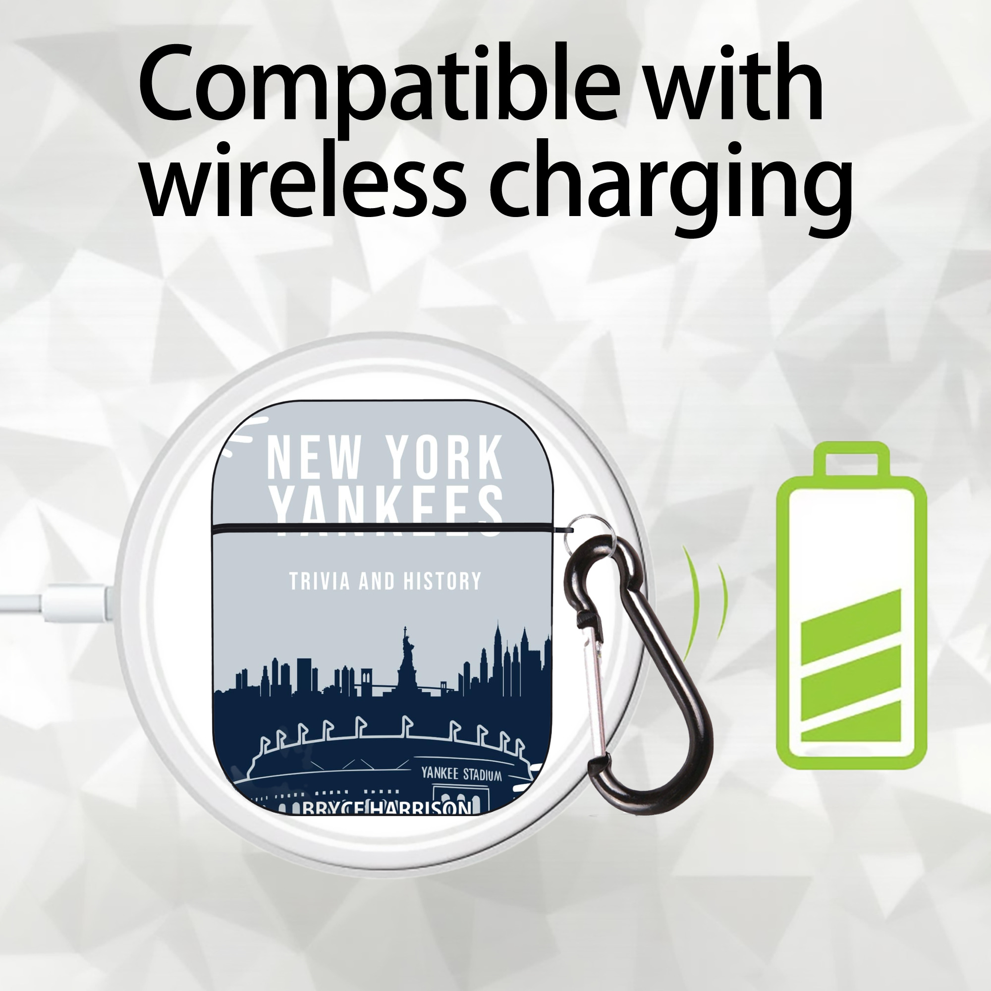 New York Yankees 141 AirPods 2 Case Hard Shell Black, Flexible PC Material, Precise Cutouts, Full Protection, Anti-Fingerprint, Washable, Includes Keychain – Durable & Slim Design