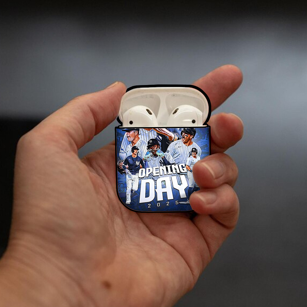 New York Yankees 215 AirPods 2 Case Hard Shell Black, Flexible PC Material, Precise Cutouts, Full Protection, Anti-Fingerprint, Washable, Includes Keychain – Durable & Slim Design