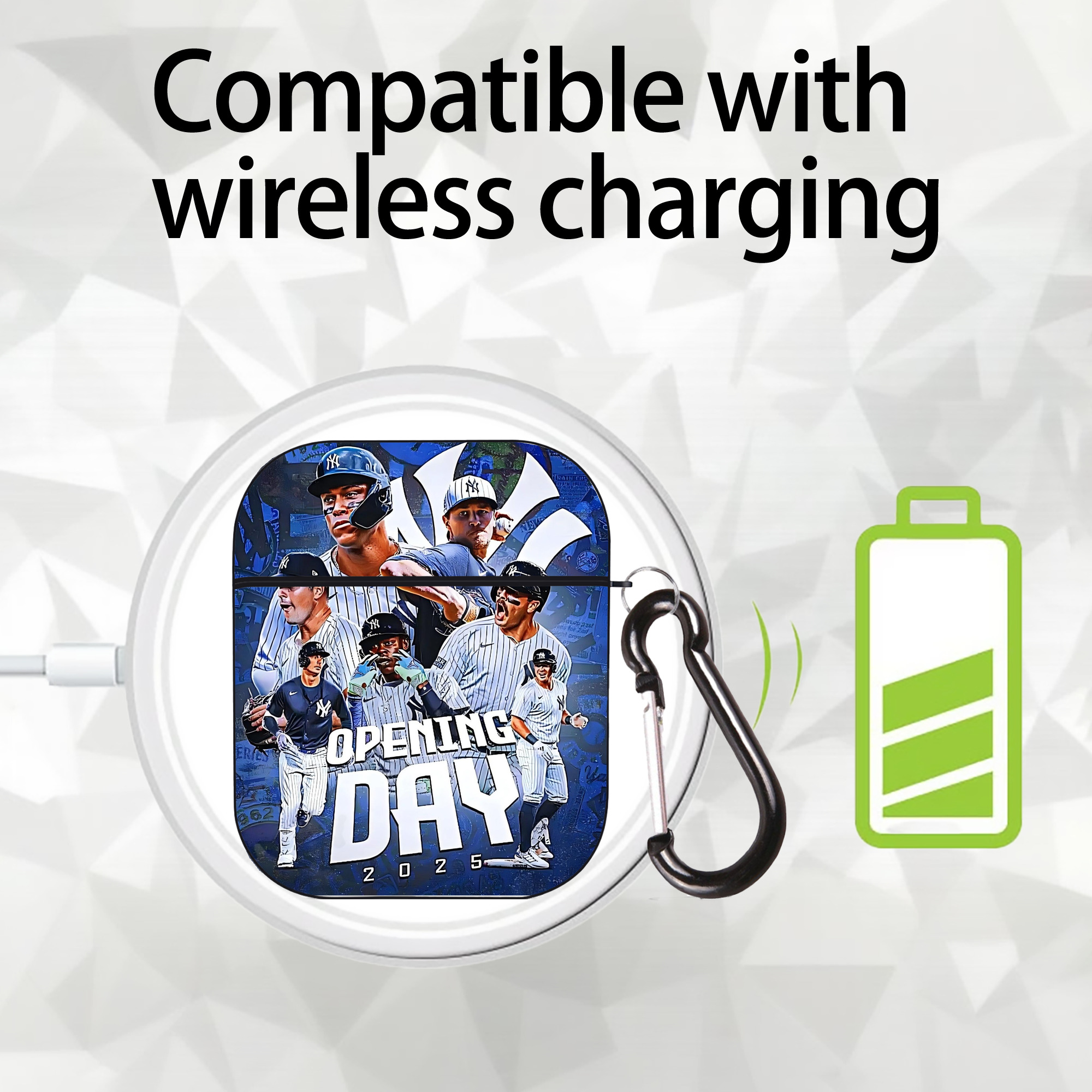 New York Yankees 215 AirPods 2 Case Hard Shell Black, Flexible PC Material, Precise Cutouts, Full Protection, Anti-Fingerprint, Washable, Includes Keychain – Durable & Slim Design