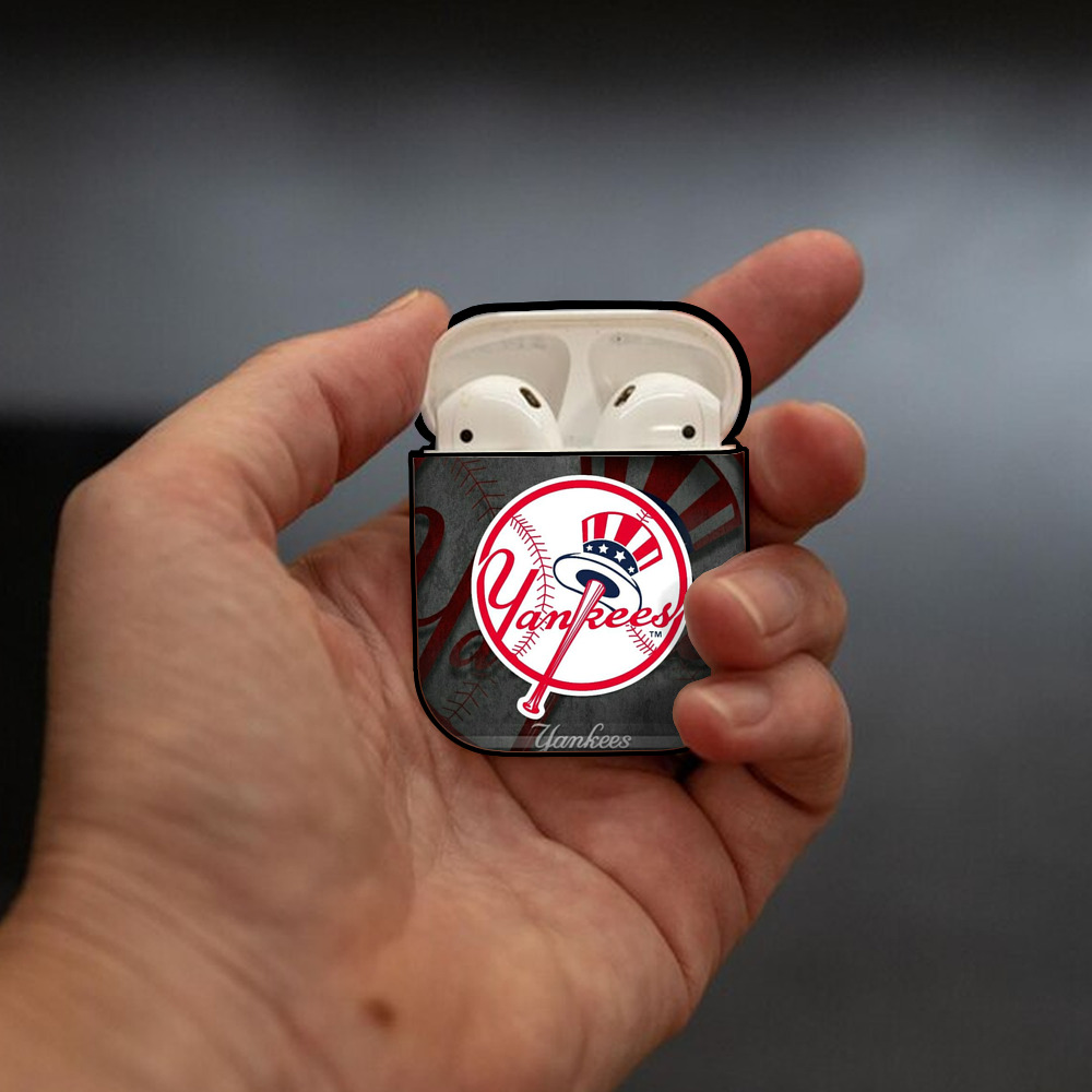 New York Yankees 228 AirPods 2 Case Hard Shell Black, Flexible PC Material, Precise Cutouts, Full Protection, Anti-Fingerprint, Washable, Includes Keychain – Durable & Slim Design