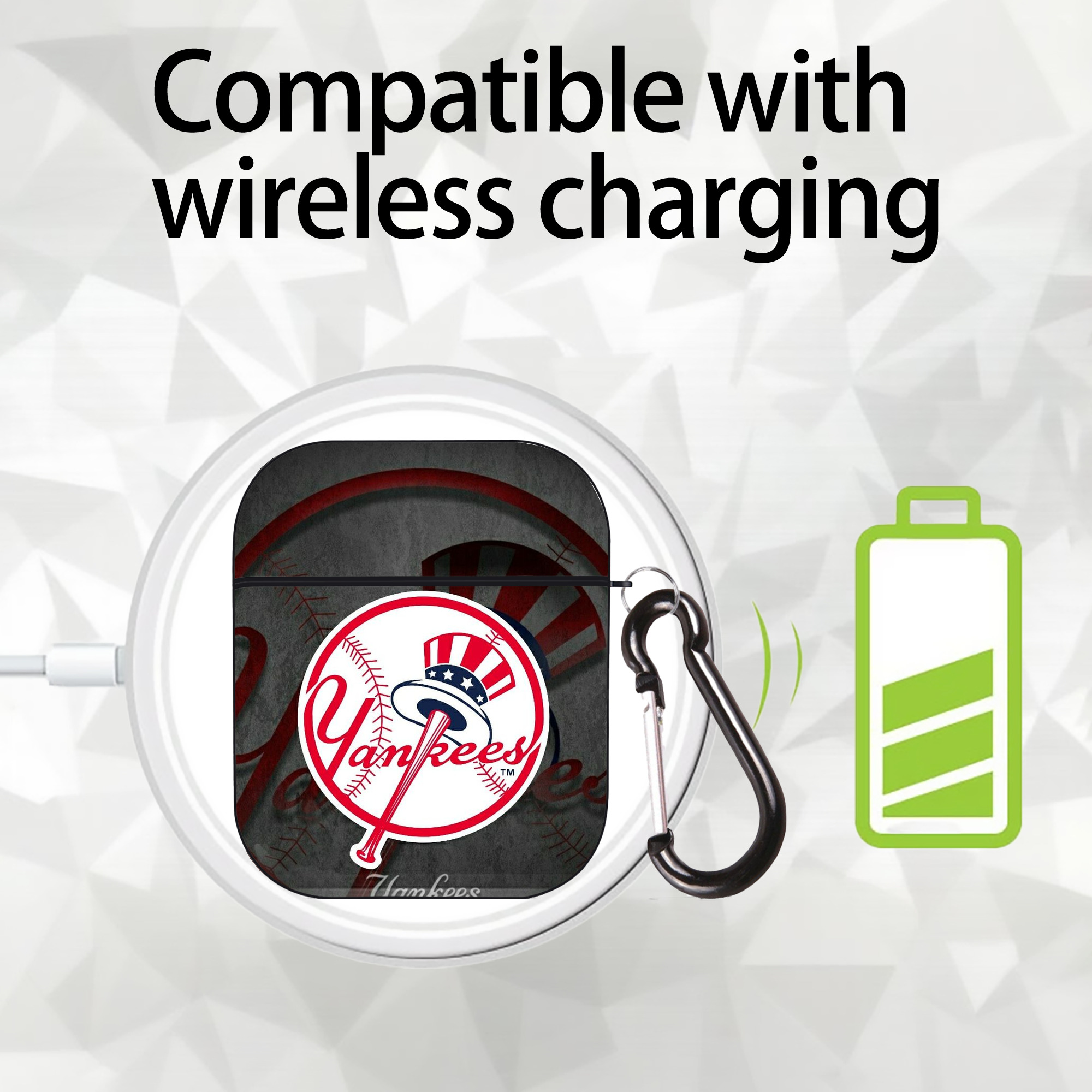 New York Yankees 228 AirPods 2 Case Hard Shell Black, Flexible PC Material, Precise Cutouts, Full Protection, Anti-Fingerprint, Washable, Includes Keychain – Durable & Slim Design