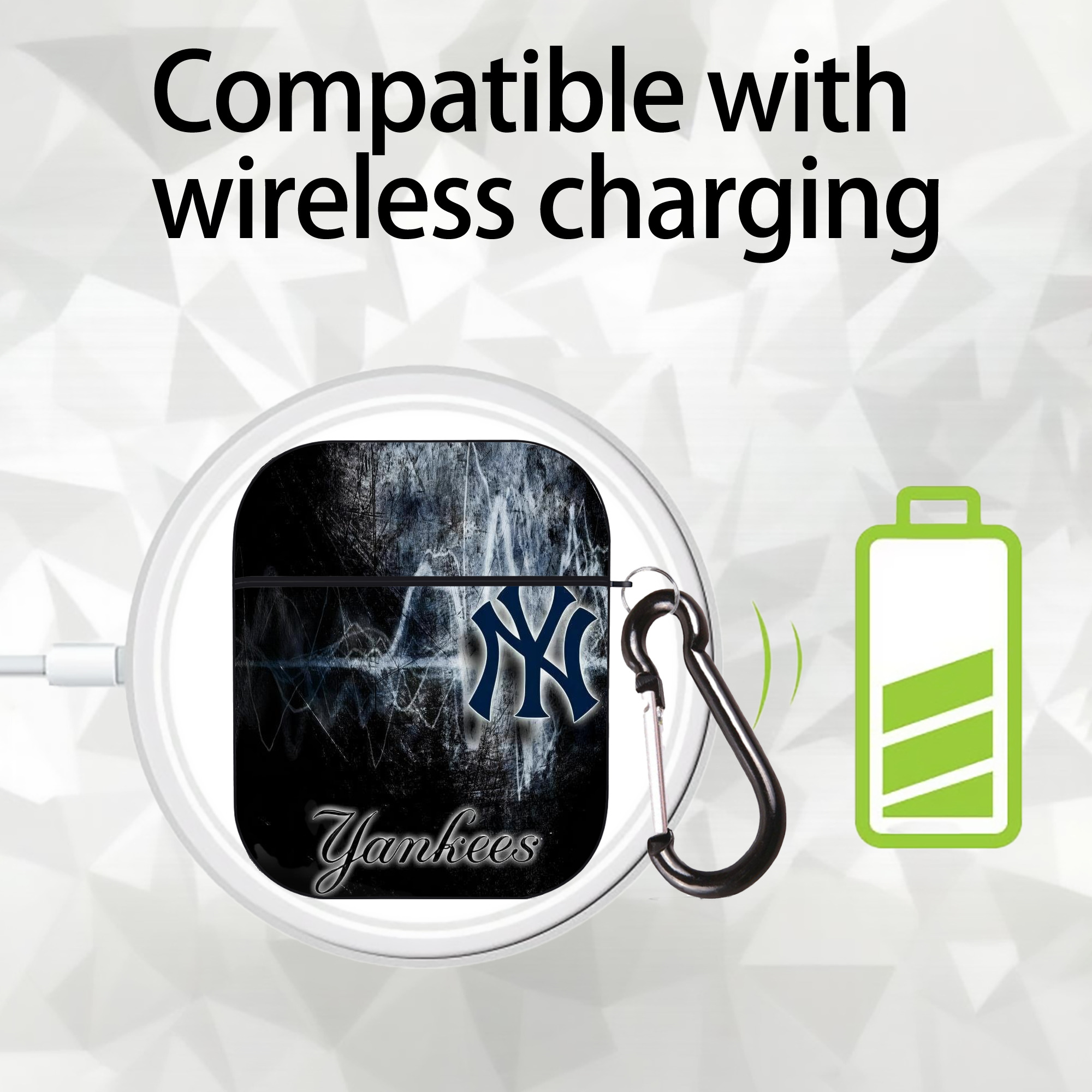 New York Yankees 146 AirPods 2 Case Hard Shell Black, Flexible PC Material, Precise Cutouts, Full Protection, Anti-Fingerprint, Washable, Includes Keychain – Durable & Slim Design