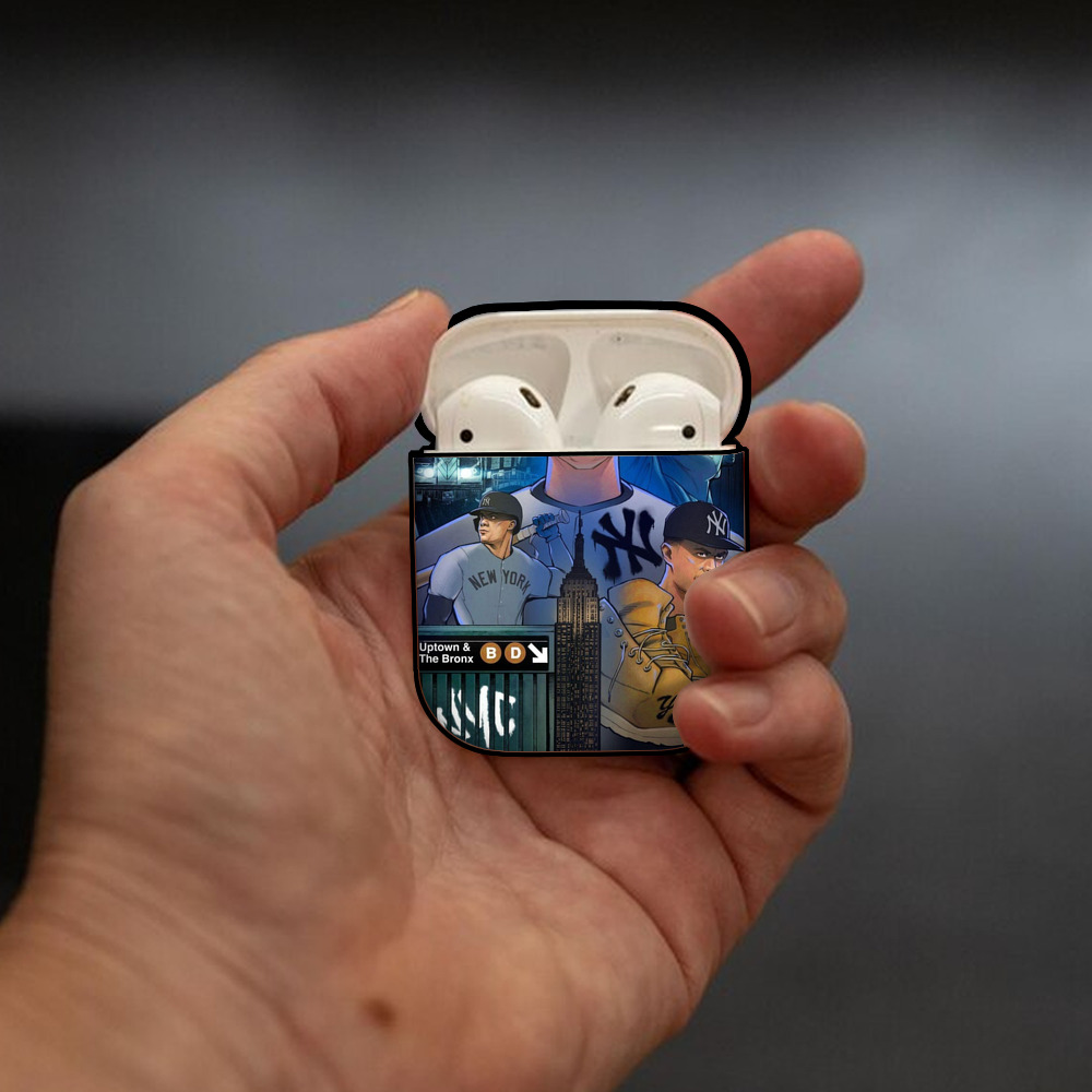 New York Yankees 298 AirPods 2 Case Hard Shell Black, Flexible PC Material, Precise Cutouts, Full Protection, Anti-Fingerprint, Washable, Includes Keychain – Durable & Slim Design