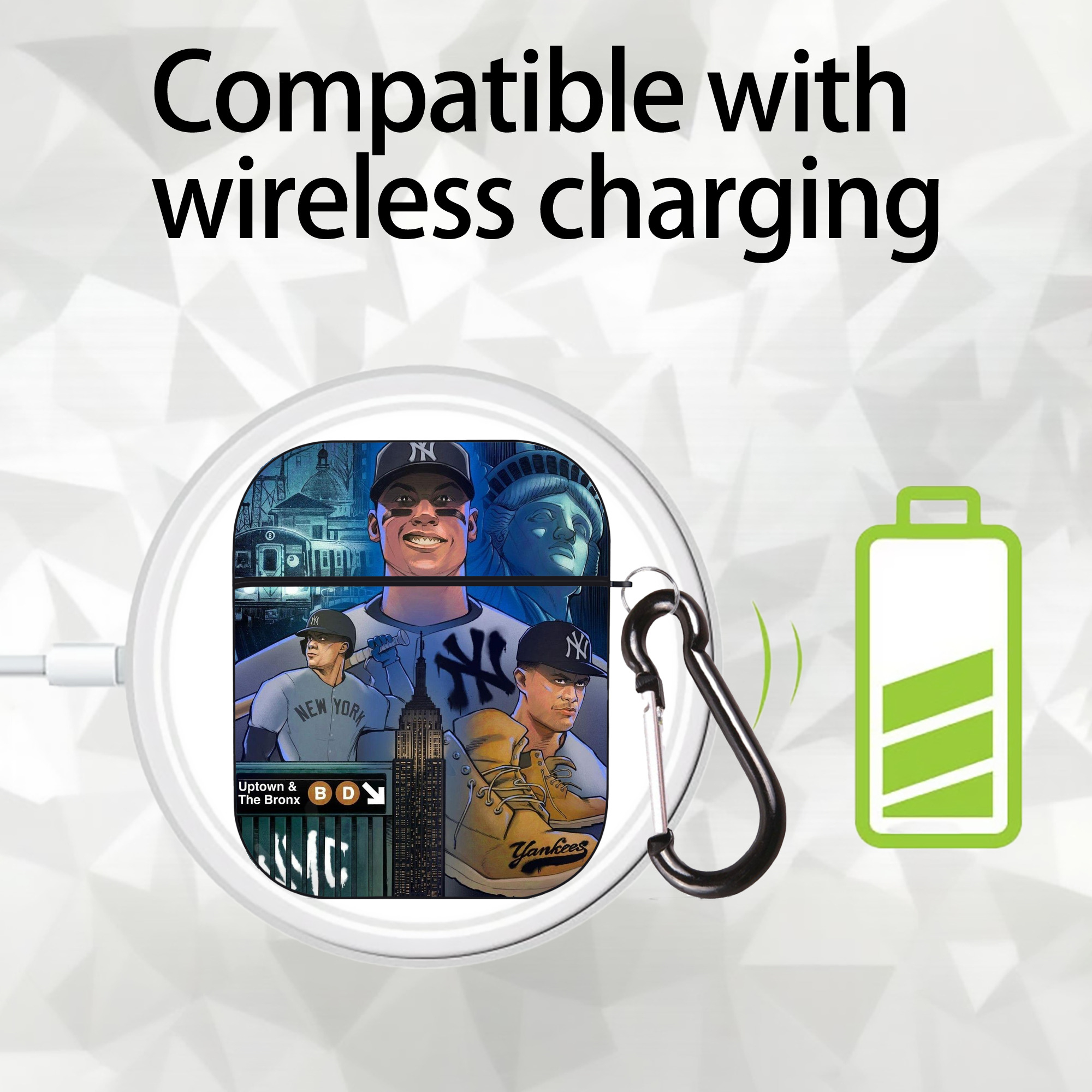 New York Yankees 298 AirPods 2 Case Hard Shell Black, Flexible PC Material, Precise Cutouts, Full Protection, Anti-Fingerprint, Washable, Includes Keychain – Durable & Slim Design