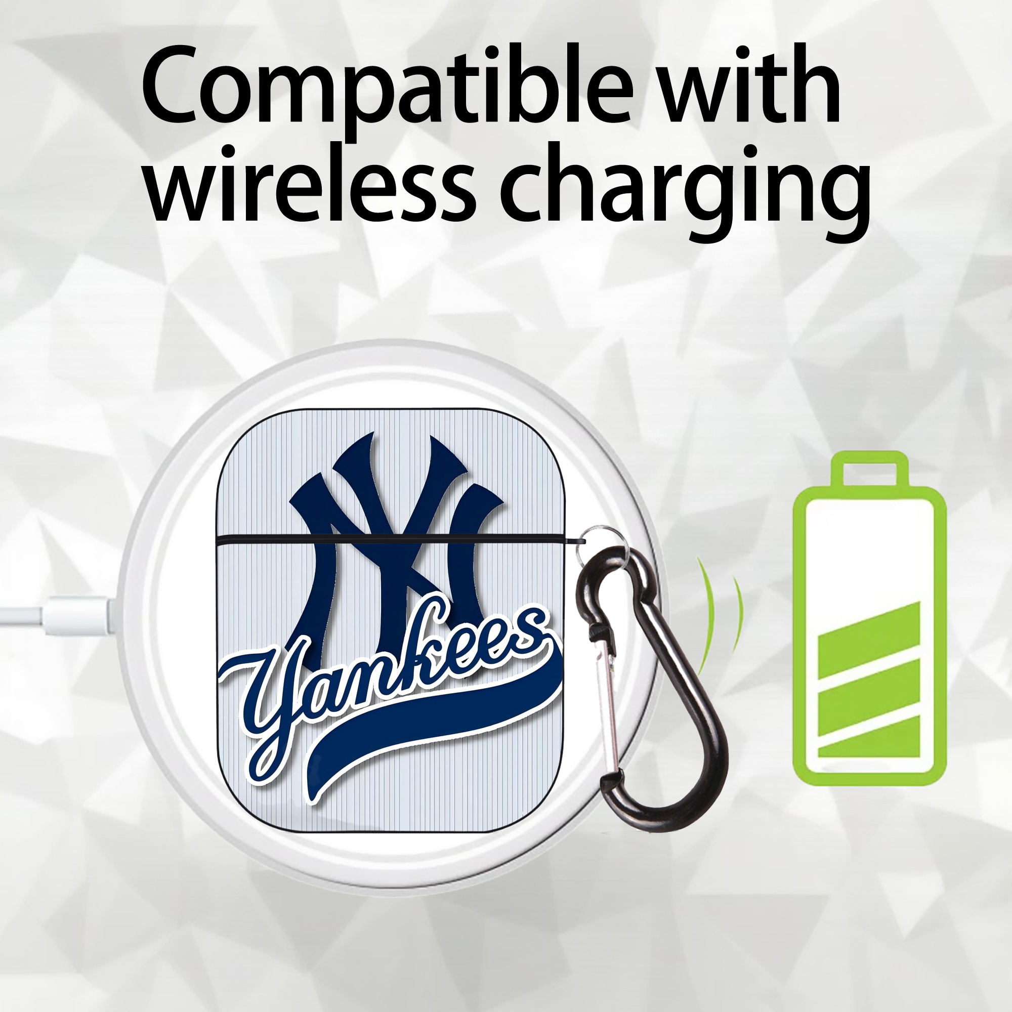 New York Yankees 151 AirPods 2 Case Hard Shell Black, Flexible PC Material, Precise Cutouts, Full Protection, Anti-Fingerprint, Washable, Includes Keychain – Durable & Slim Design