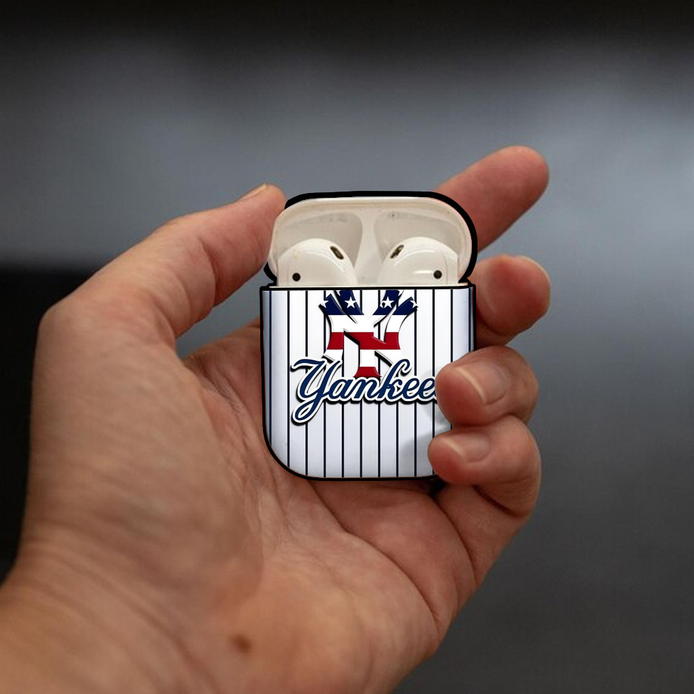 New York Yankees 227 AirPods 2 Case Hard Shell Black, Flexible PC Material, Precise Cutouts, Full Protection, Anti-Fingerprint, Washable, Includes Keychain – Durable & Slim Design