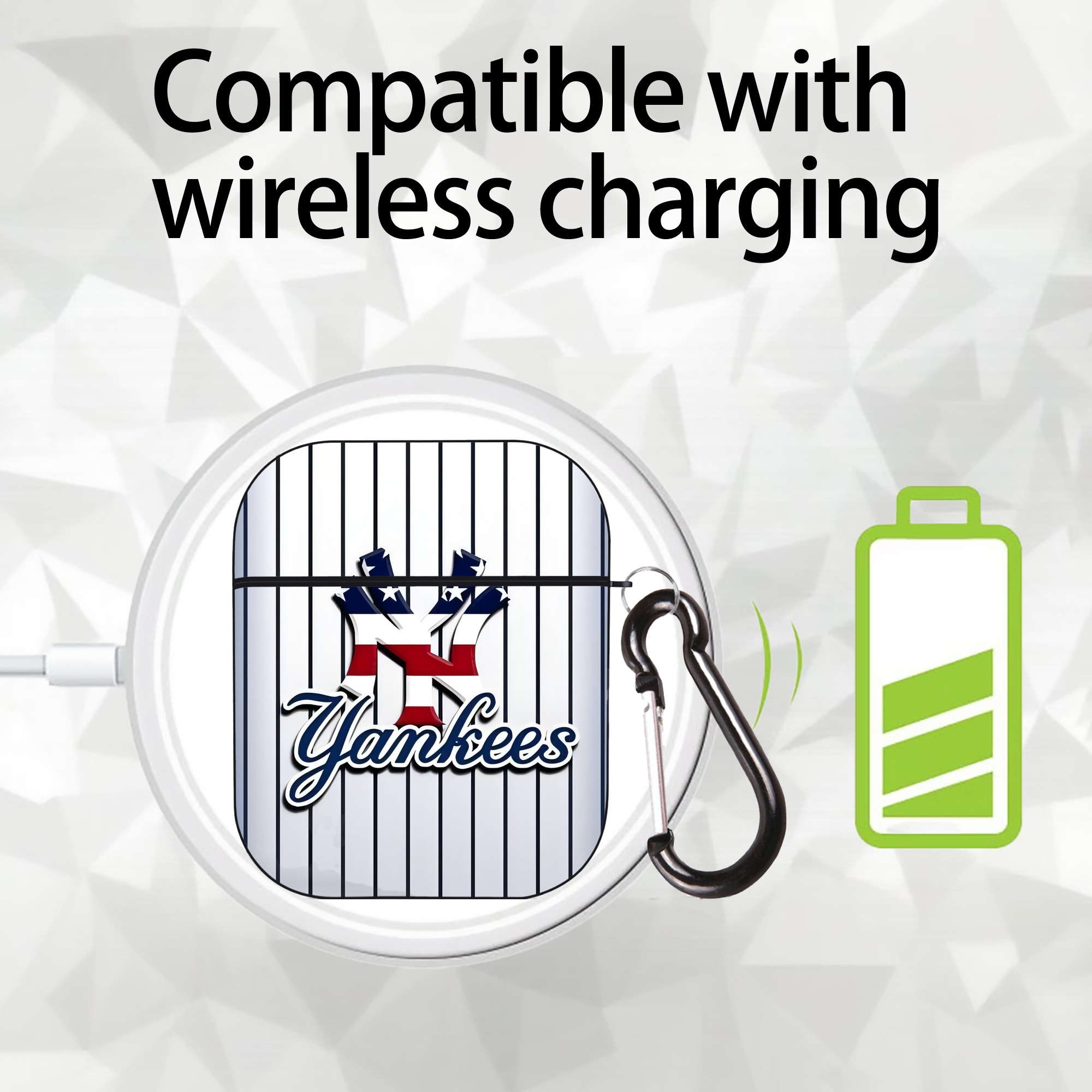 New York Yankees 227 AirPods 2 Case Hard Shell Black, Flexible PC Material, Precise Cutouts, Full Protection, Anti-Fingerprint, Washable, Includes Keychain – Durable & Slim Design