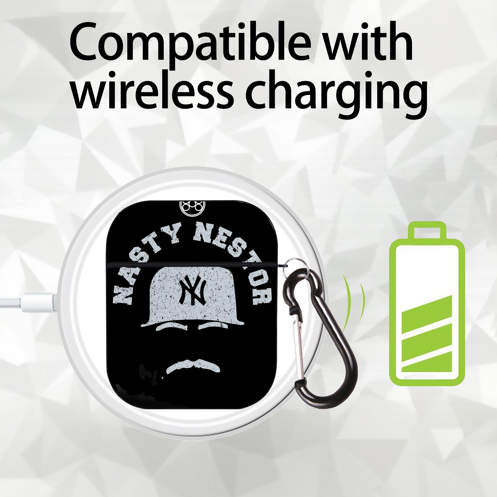 New York Yankees 152 AirPods 2 Case Hard Shell Black, Flexible PC Material, Precise Cutouts, Full Protection, Anti-Fingerprint, Washable, Includes Keychain – Durable & Slim Design