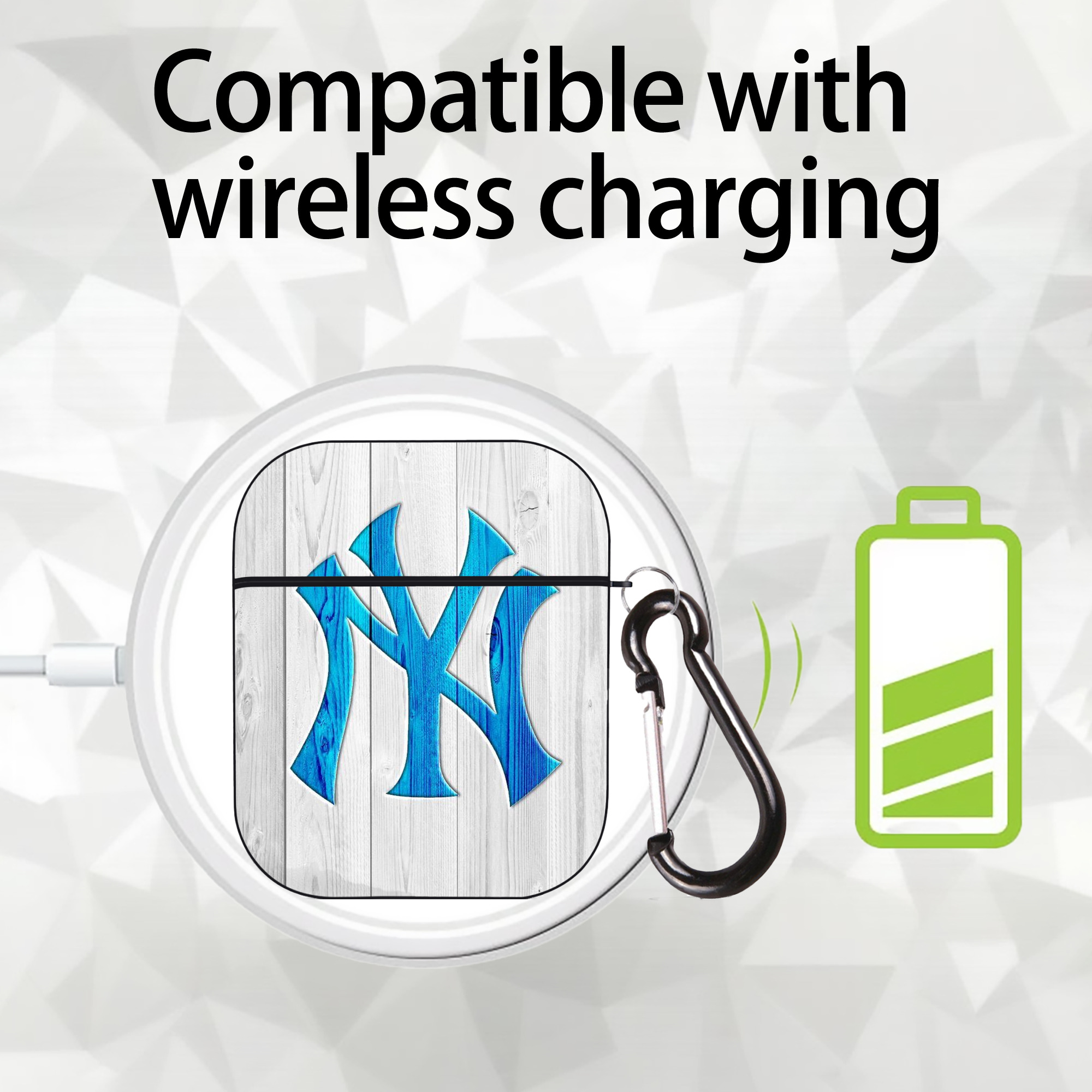 New York Yankees 156 AirPods 2 Case Hard Shell Black, Flexible PC Material, Precise Cutouts, Full Protection, Anti-Fingerprint, Washable, Includes Keychain – Durable & Slim Design