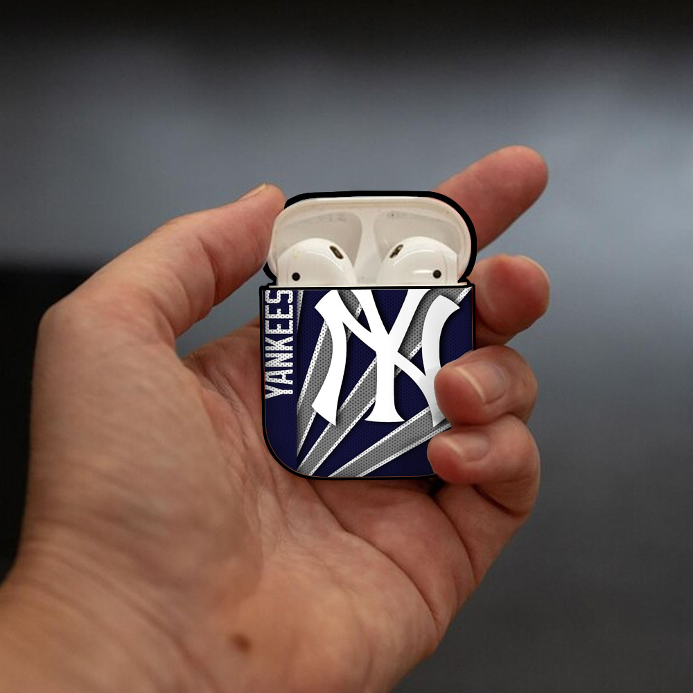 New York Yankees 321 AirPods 2 Case Hard Shell Black, Flexible PC Material, Precise Cutouts, Full Protection, Anti-Fingerprint, Washable, Includes Keychain – Durable & Slim Design